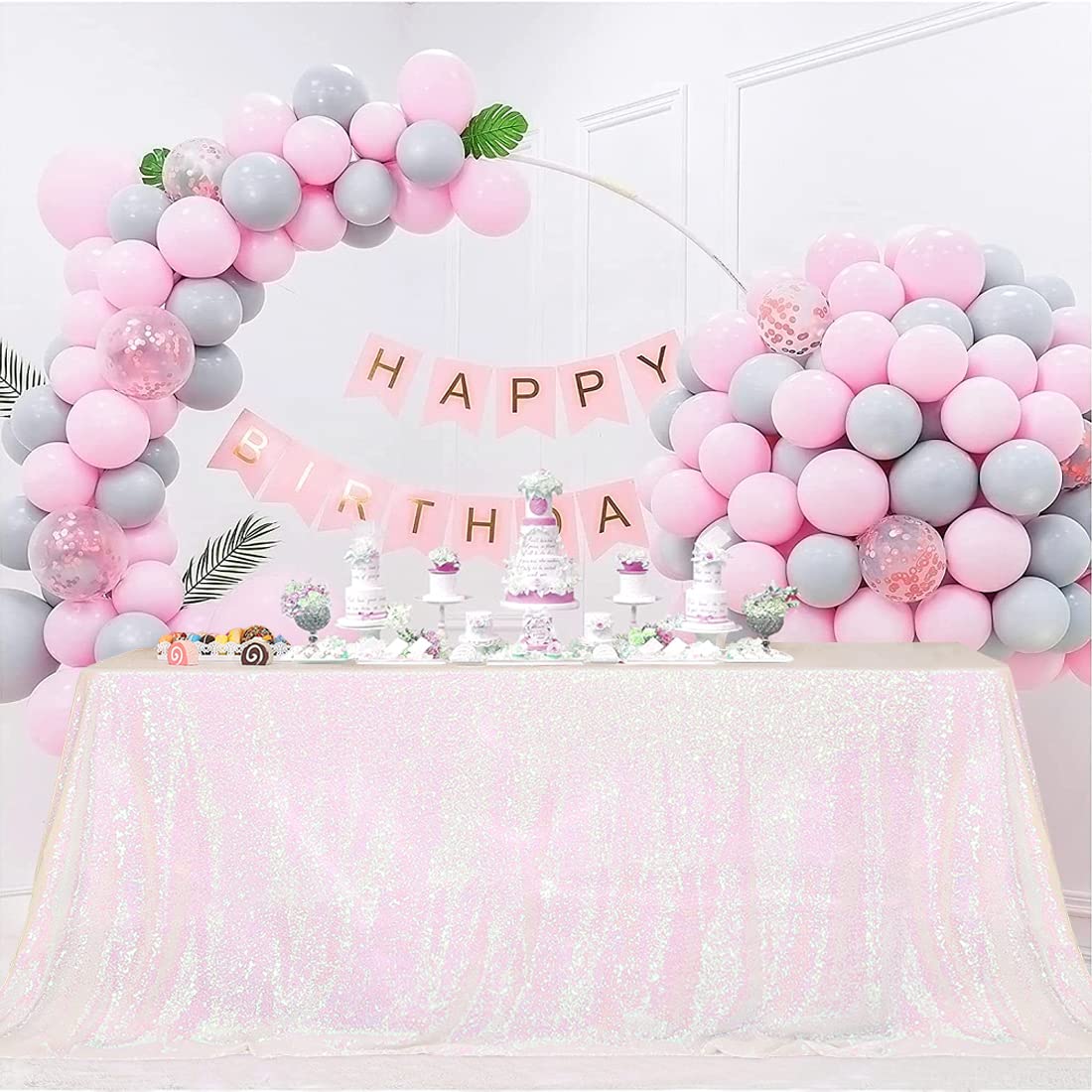 Partydelight Sequin Tablecloth, Wedding, Sweetheart, Christmas Tree, Rectangular, 90''X 156'', Iridescent