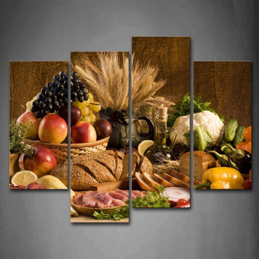 First Wall Art Modern 4 Panels Canvas Fresh Fruit On The Table Kitchen Wall Art Painting The Picture Print On Canvas Food Pictur