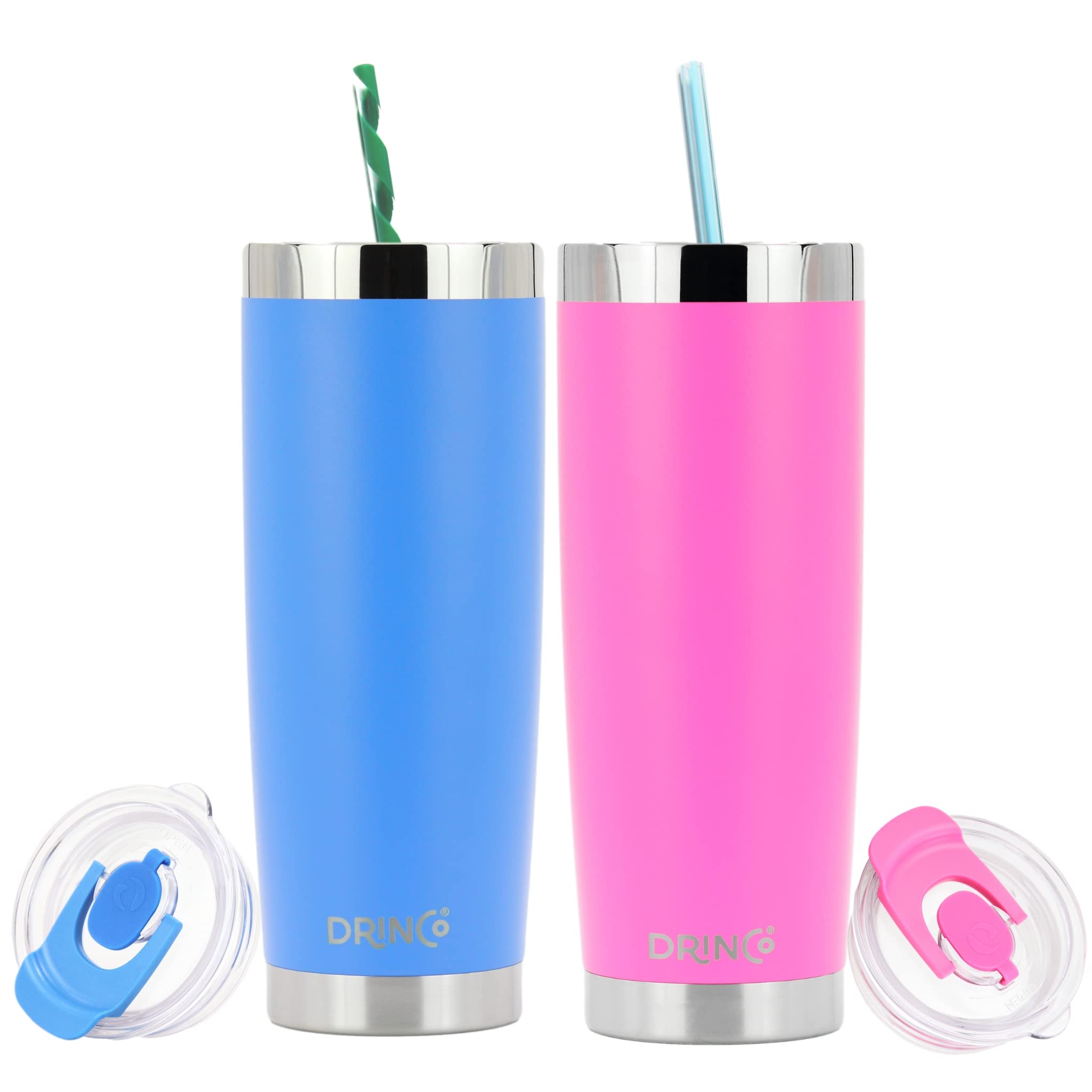 Drinco - 20 Oz Stainless Steel Tumbler  Double Walled Vacuum Insulated Mug With Lid, 2 Straws, For Hot & Cold Drinks (2Pk, 2Pk 2