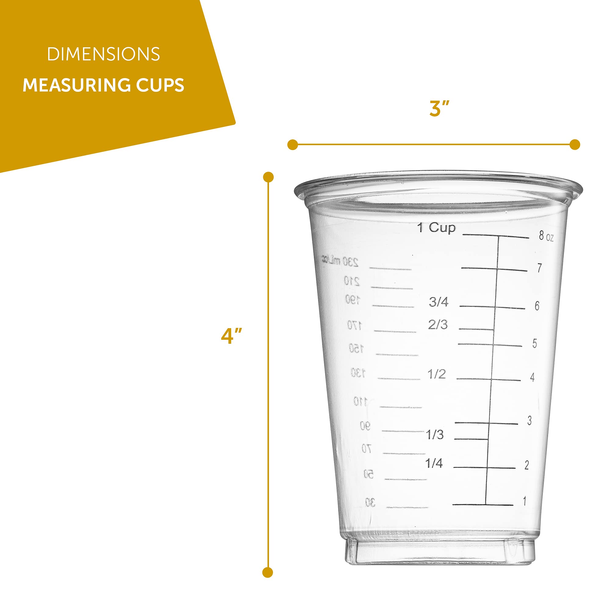 Prestee 50 Disposable Measuring Cups 8 Oz - Resin Epoxy Measuring Cups & Mixing Cup - Plastic Measuring Cups For Liquids - Liqui