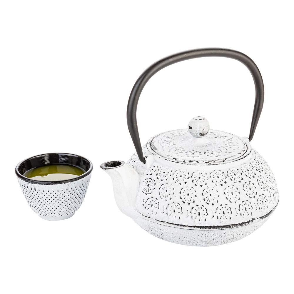 Restaurantware Tetsubin 30 Ounce Japanese Teapot 1 Enamel Coated Japanese Tea Kettle - Cherry Blossom Design Includes Mesh Strai