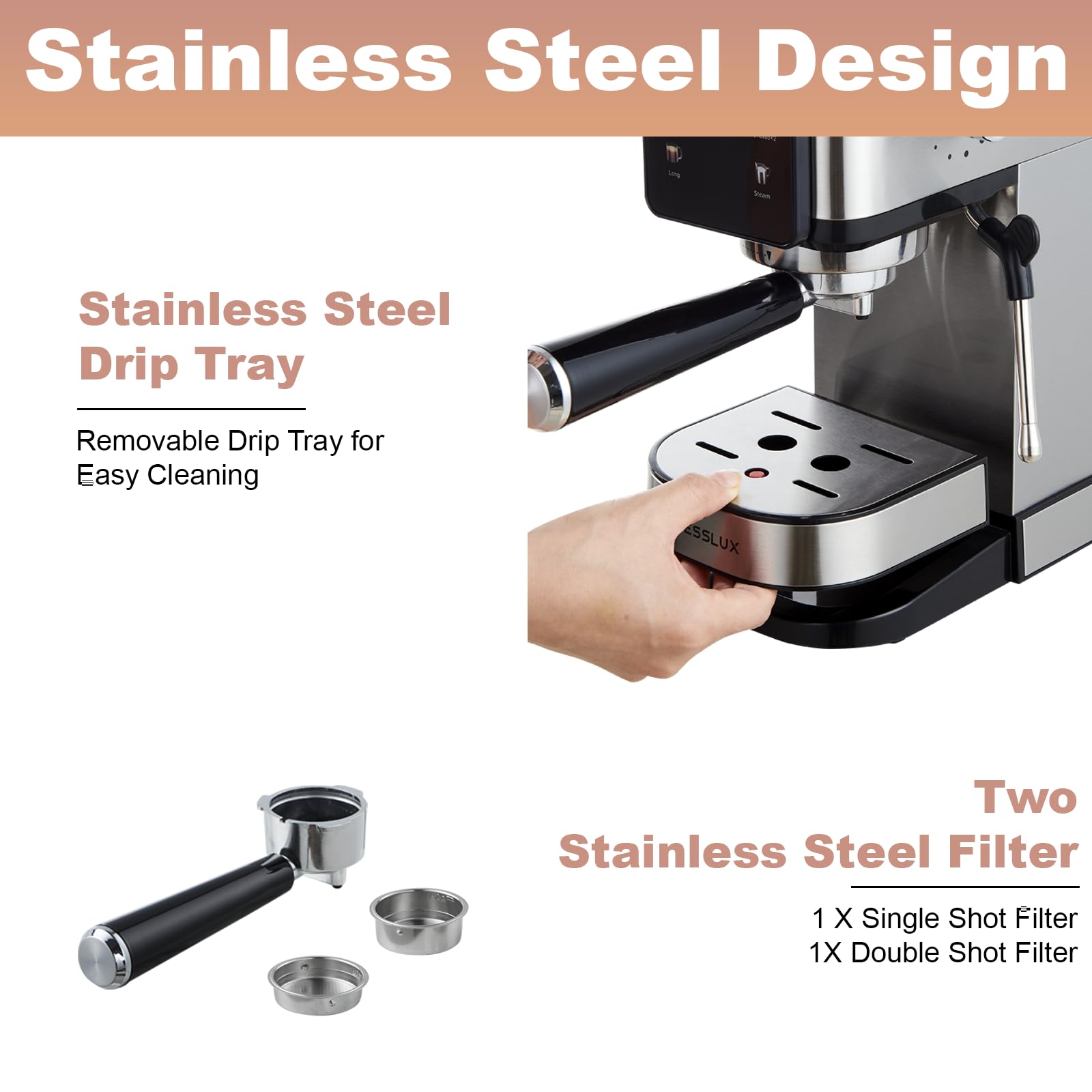 Tesslux Espresso Machine 20 Bar, Dual Boiler Coffee Maker With Touch Control, Compact Espresso Maker For Home, Milk Frother Wand