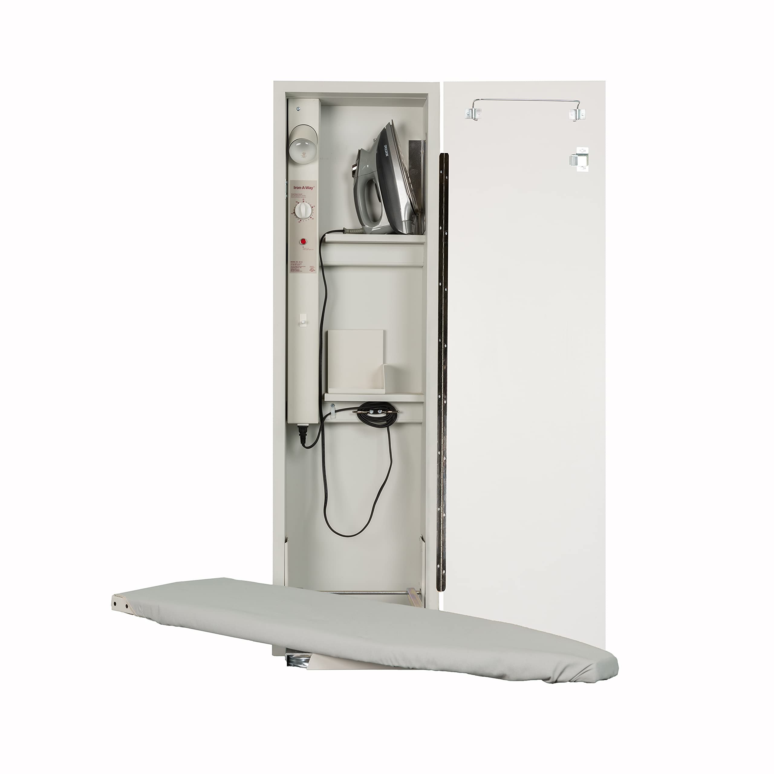 Iron-A-Way Built-In Ironing Center With 42 Inch Swiveling Ironing Board, Electrical System, Hot Iron Storage And Raised White Pa