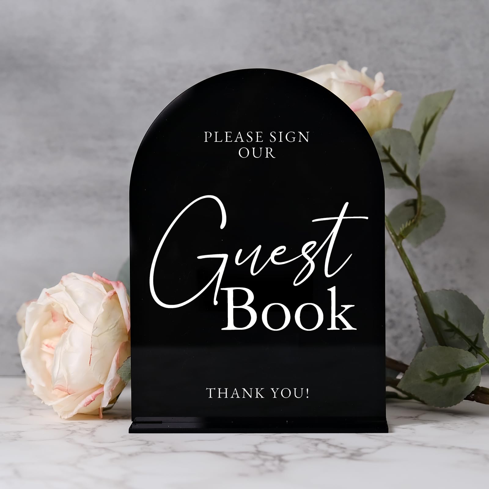 Set of 2 Black Acrylic Wedding Signs for Reception, 5x7 Black Arched Acrylic Table Sign and Base | Cards and Gifts | Guest Book