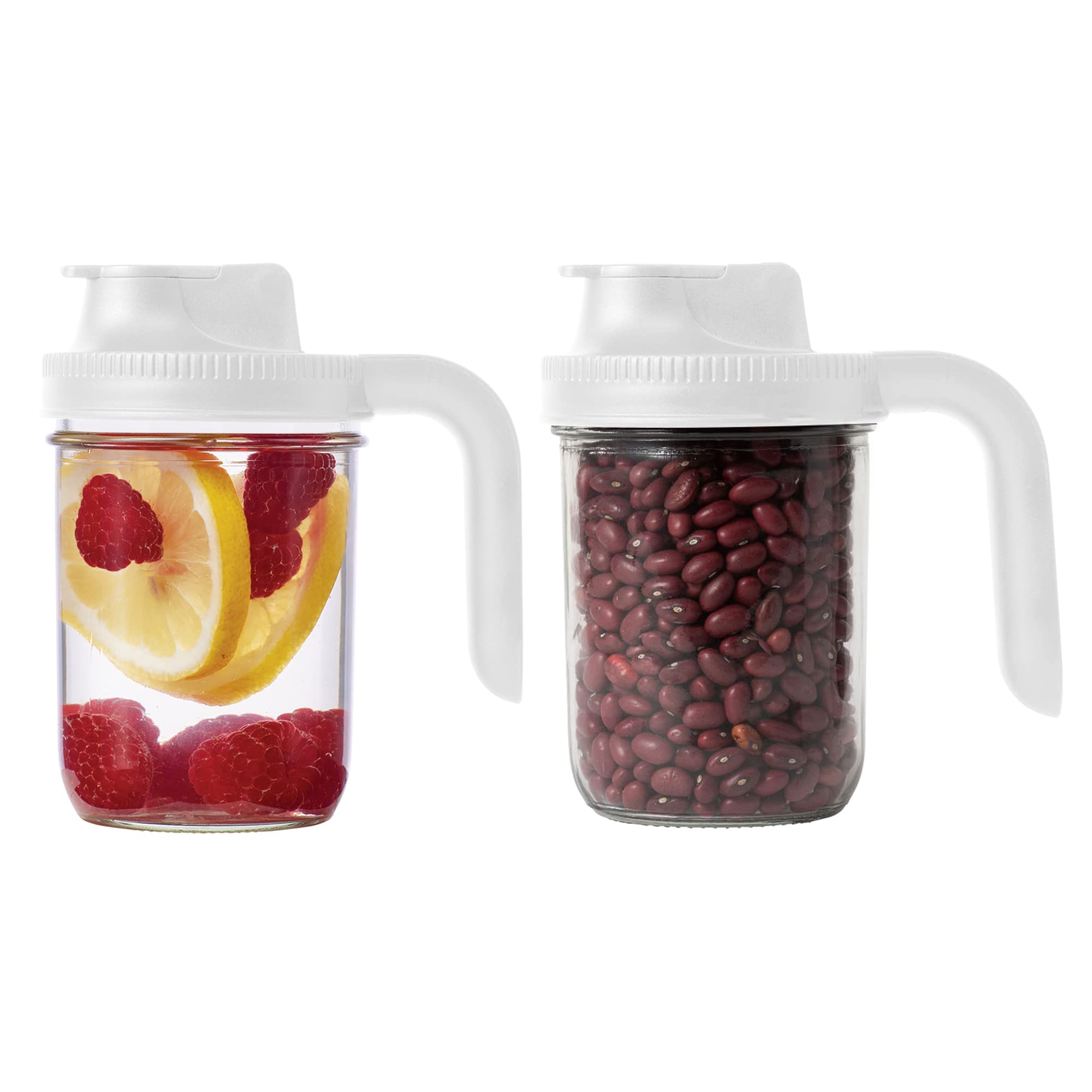Jarware 82690 White Spout Mason Jar Lid With Handle, Wide Mouth, Set Of 2