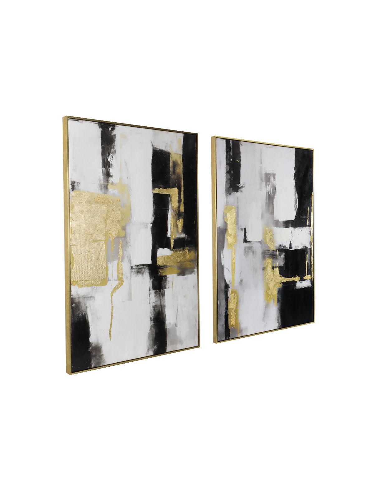 Modern Abstract Wall Art Decor- Black And Gold, 24X36 Inch X 2, Framed - Ideal For Large Living Room Or Bedroom