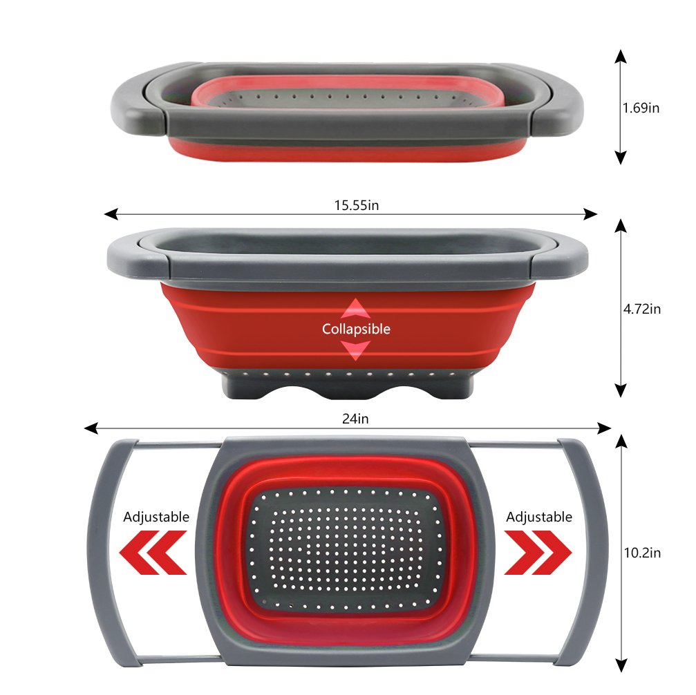 Qimh Colander Collapsible, Over The Sink Veggies/Fruit 6-Quart Strainers And Colanders With Extendable Handles, Folding Strainer