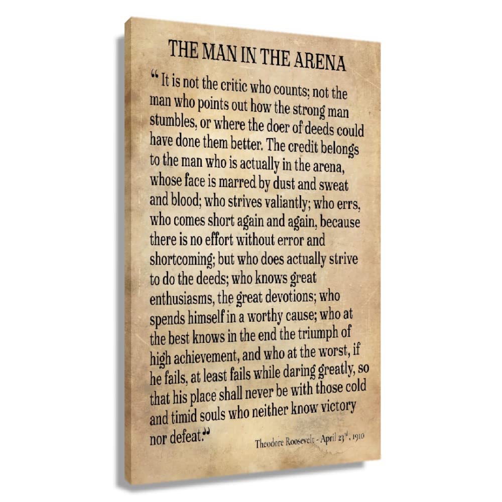 The Man In The Arena Framed Poster Inspirational Wall Art Prints Modern Vintage Pictures Canvas Motivational Quotes Wall Decor F