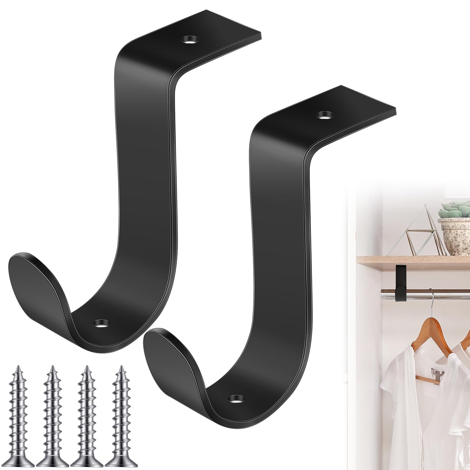 Hicarer 2 Pcs Closet Rod Brackets Heavy Duty Metal Wall Mount Rod Brackets with Screws Closet Pole Support for Living Room Bedro
