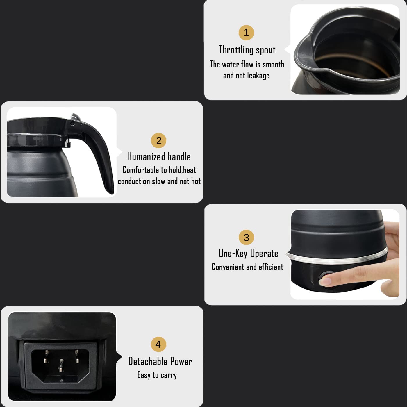 VANZO Foldable Electric Travel Kettle - Portable and Convenient Silicone Collapsible Water Boiler and Tea Pot for Camping - Easy Storage with Detachable Power Cord (Black)   (WHH-649)