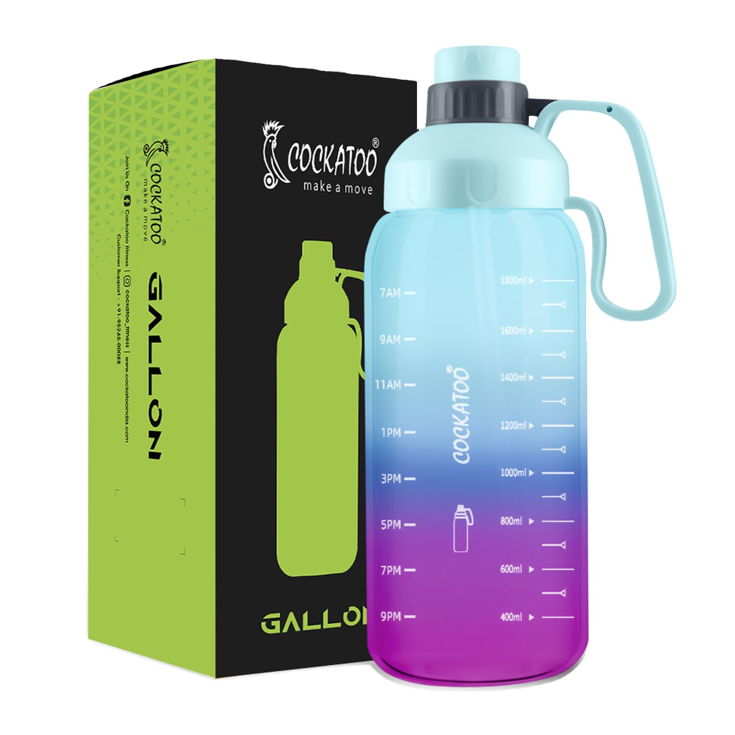 Cockatoo Gb01-Gallon Gym Water Bottle For Workout, 2 Litre Motivational Sipper Bottle For Adults & Kids, Pink