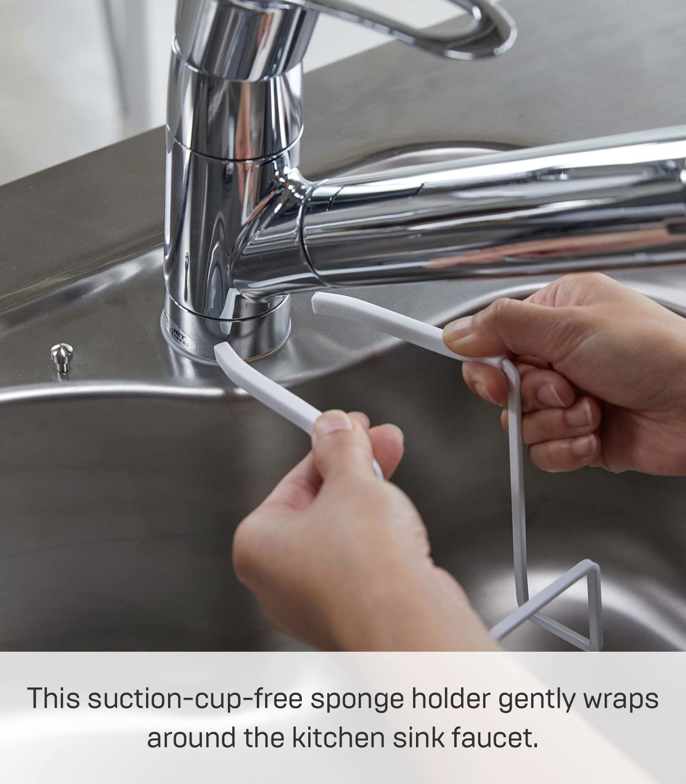 Yamazaki Home 4388 Faucet-Hanging Sponge Holder-Kitchen Organizer Sink Rack Basket, One Size, White