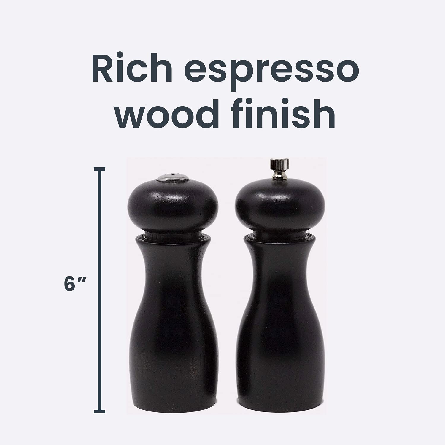 Olde Thompson Since 1944 Caffe Wood Salt & Pepper Mill Set, 6'', Black
