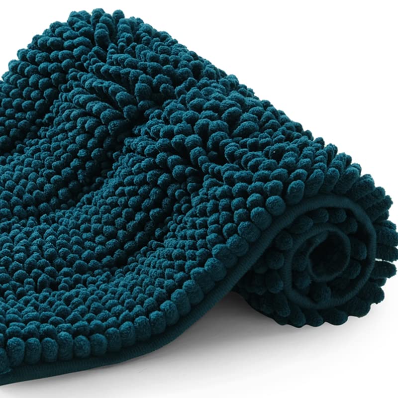 Tengtenglink Bath Mats For Bathroom,Thick Soft Chenille Floor Mats,Non Slip Shower Mats Ultra Water Absorbent Doormat (Cyan, 16