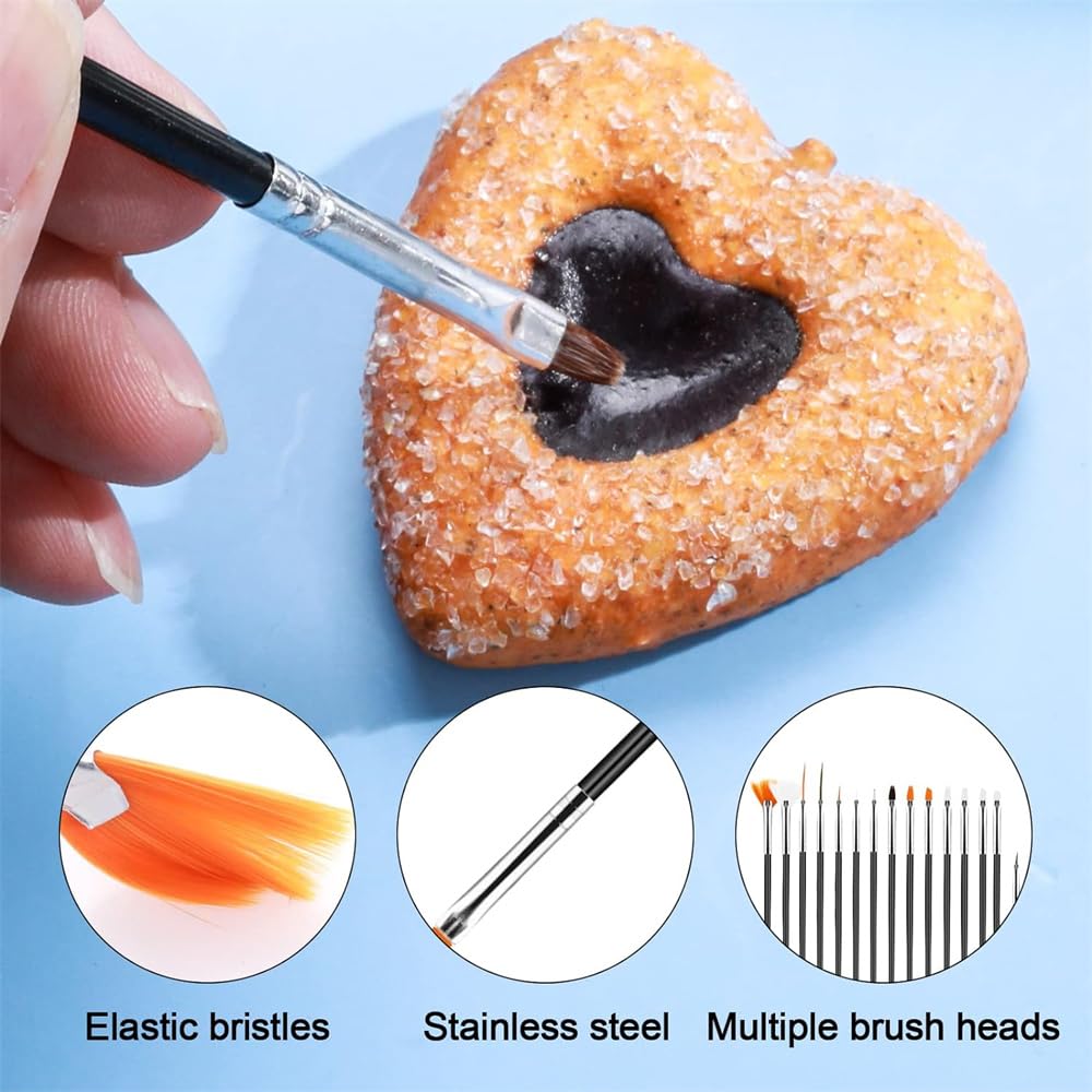 Whtchsu 15Pcs Cake Painting Brushes, Cake Decorating Brushes Kit Food Safe Paint Brush Tools,Sugar Cookie Painting Brushes Suppl
