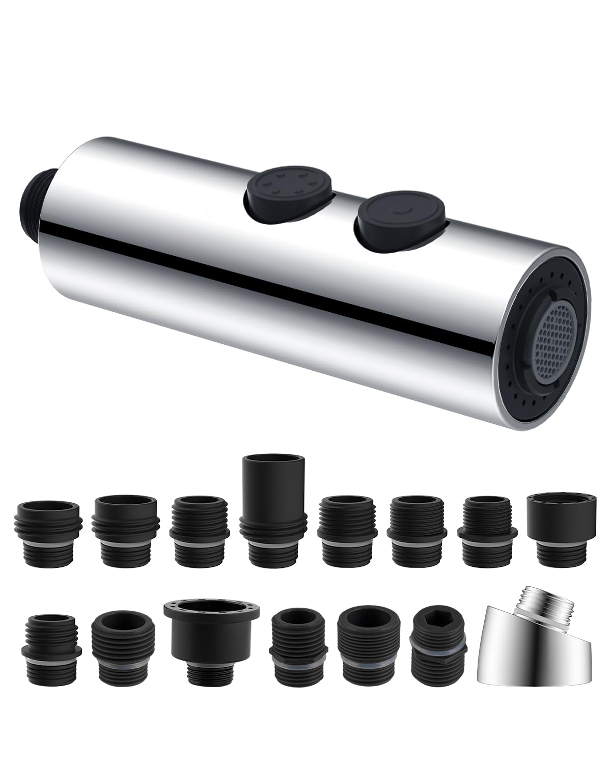 Metal Pull Down Kitchen Faucet Head Replacement With 15 Adapters, Pull Out Sink Spray Head, 2 Function Spray Nozzle Compatible W
