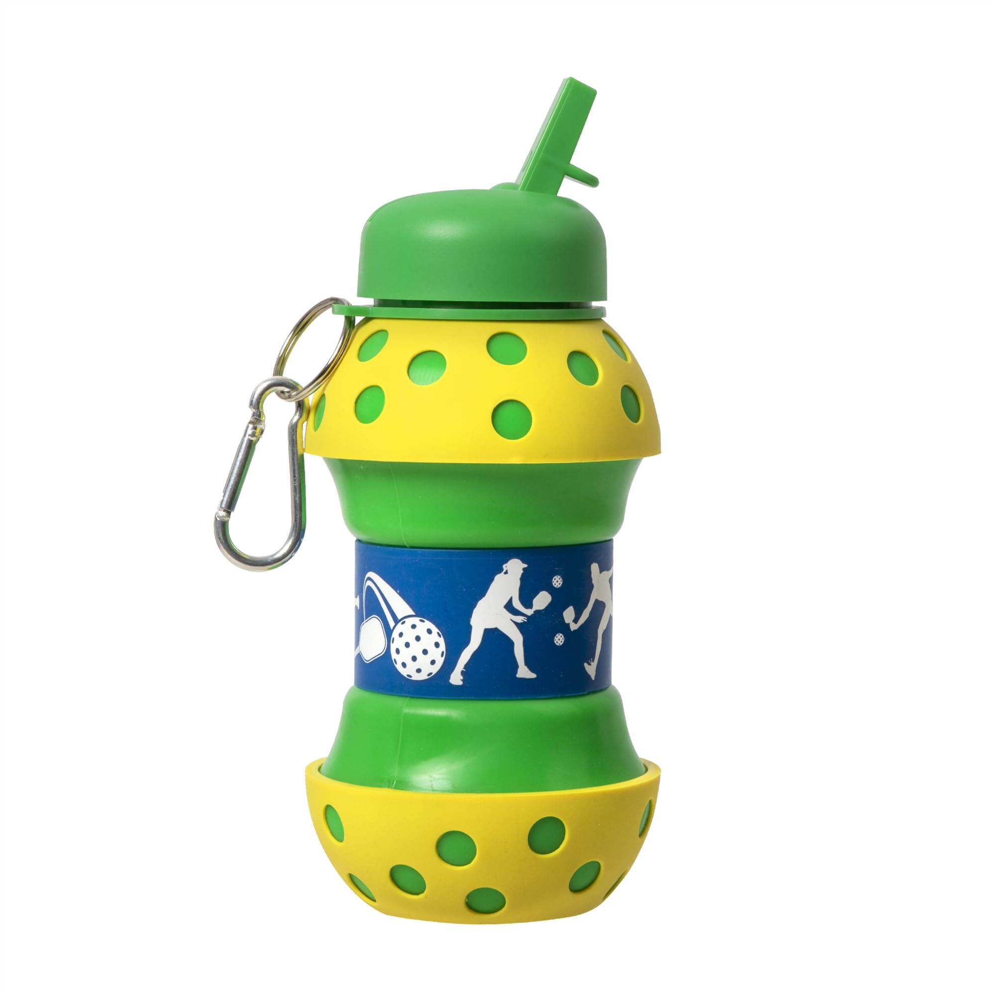 Windy City Novelties Collapsible Pickleball Silicone Water Bottle - 16 oz Portable Sports Bottle with Clip for Pickleball Player