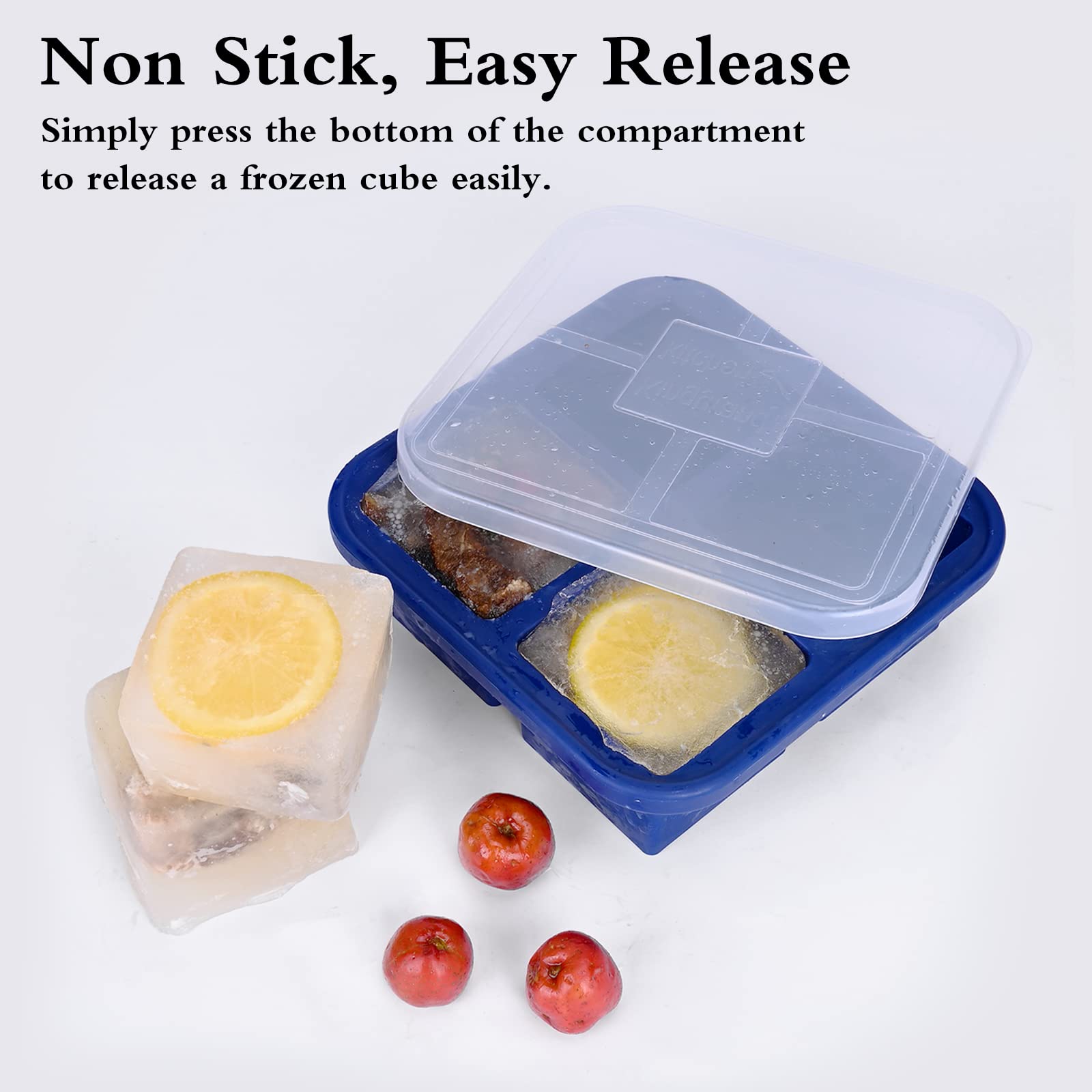 Kinggrand Kitchen 1-Cup Silicone Freezer Tray With Lid - 2 Pack - Make 8 Perfect 1-Cup Portions - Easy Release Molds For Food St