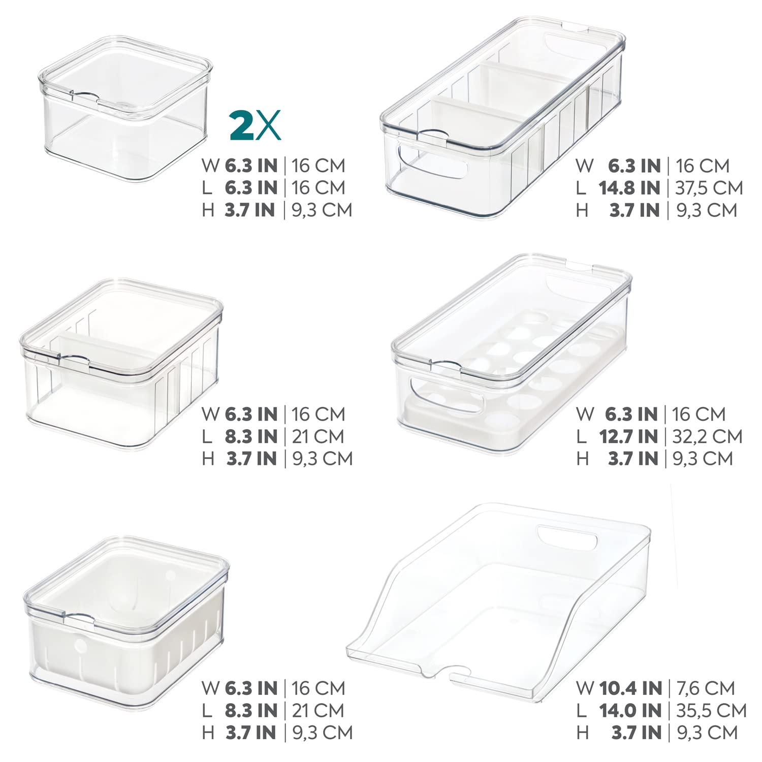 iDesign Plastic Refrigerator Organizer Bin Set The Spruce Fridge Binz  Set of 7  Clear/Matte White  7 Count