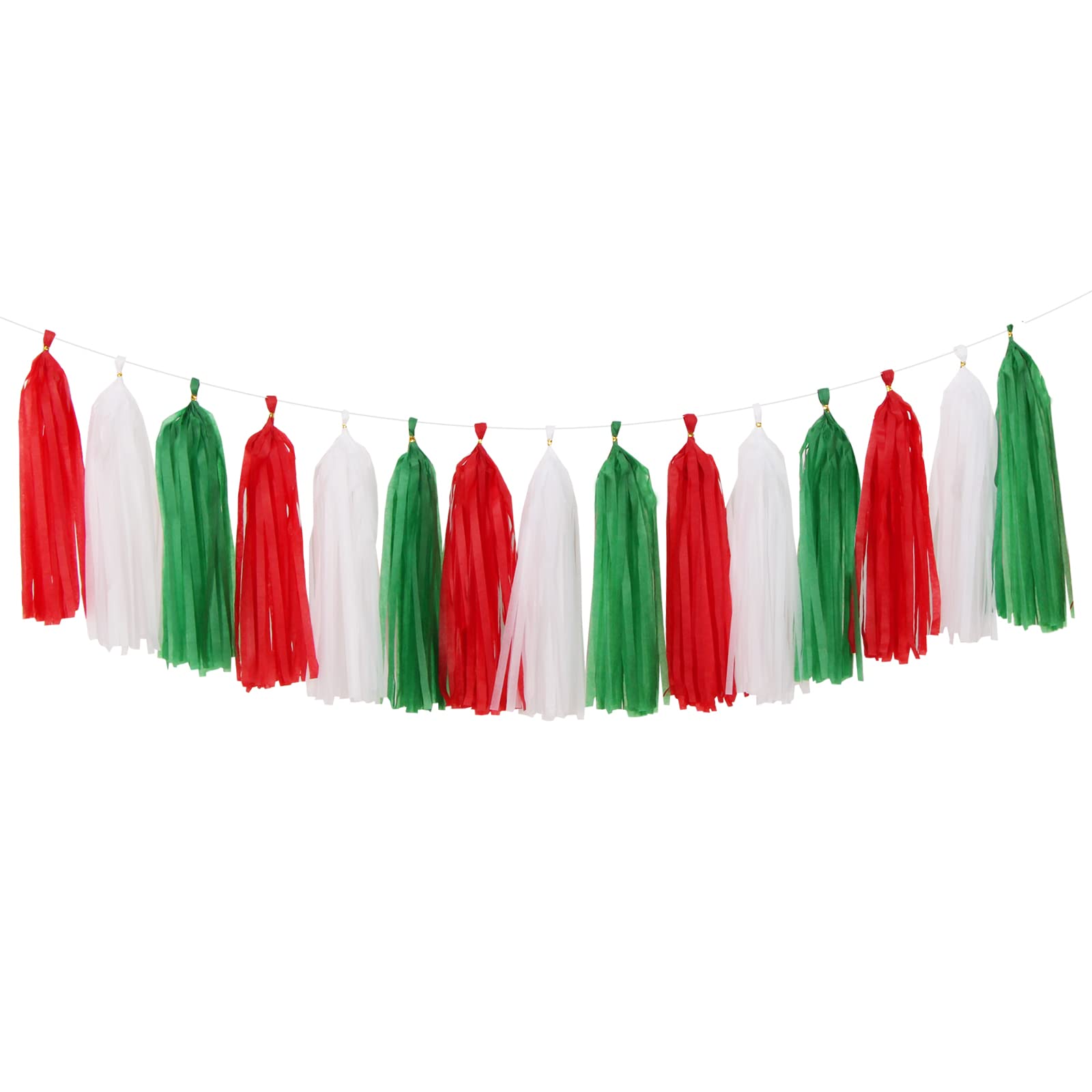 Red-Green White Christmas Party-Decorations Tassel-Garland -15pcs Mexico Italy Tassels Banner Streamers,Mexican Italian Birthday