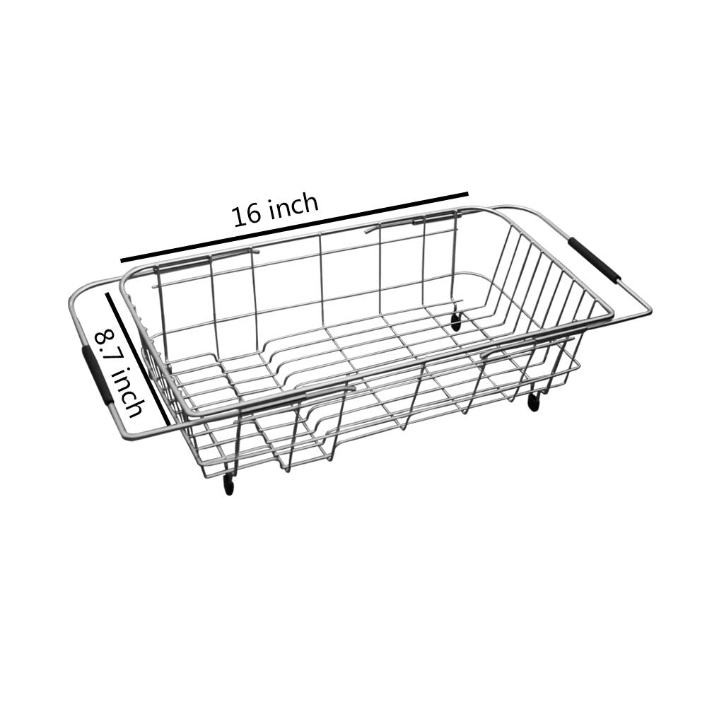 Keewah Expandable Dish Drainer Drying Rack Over The Kitchen Sink - 16.1    X 9    - Stainless Steel