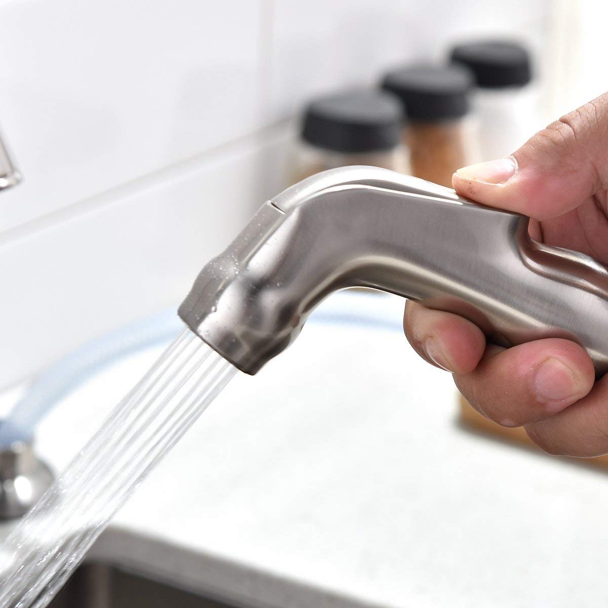 Shaco Stainless Steel Two Handle Kitchen Faucet With Sprayer,High Arch 360 Swivel Kitchen Faucet Side Sprayer For Sink 3 Hole 4