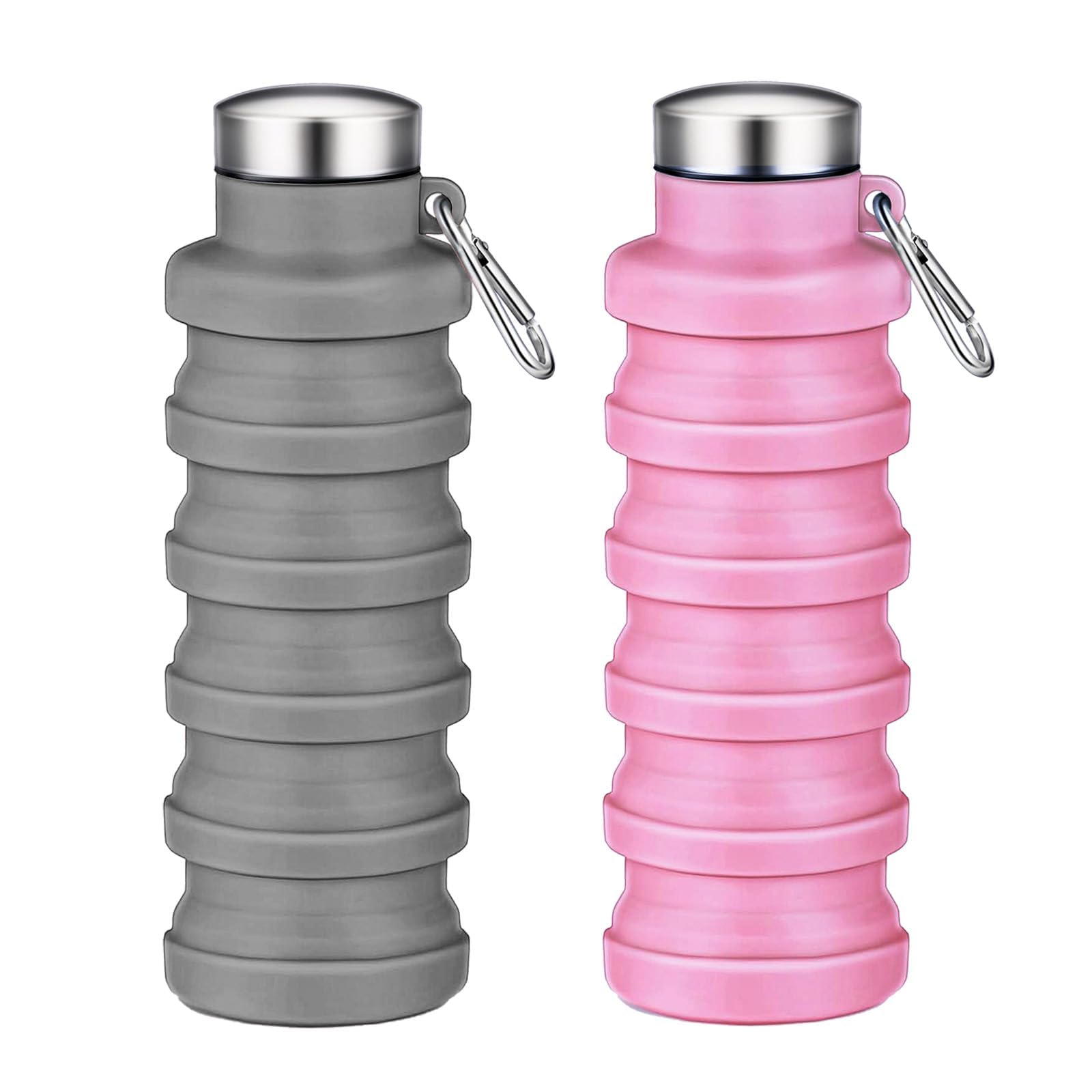 Tundoro Collapsible Water Bottles,16oz Capacity Portable Reusable Silicone Water Bottle,Leakproof,with buckle,foldable storage,