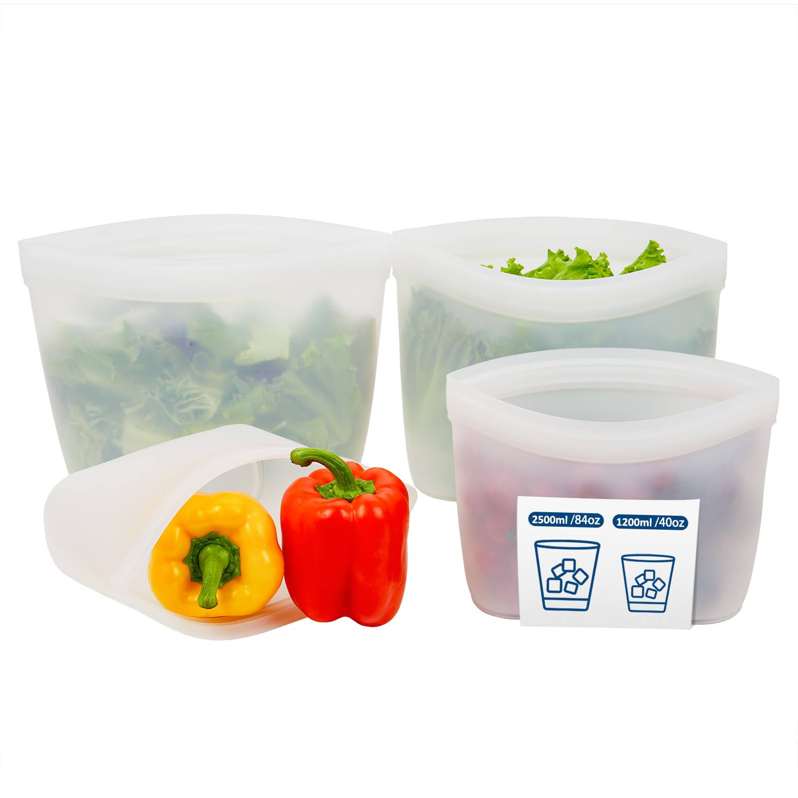 Silicone Bags for Food Storage, Reusable Food Storage Containers Zip Lock Silicone Bags Stand Up Snack Bags, Freezer Microwave O