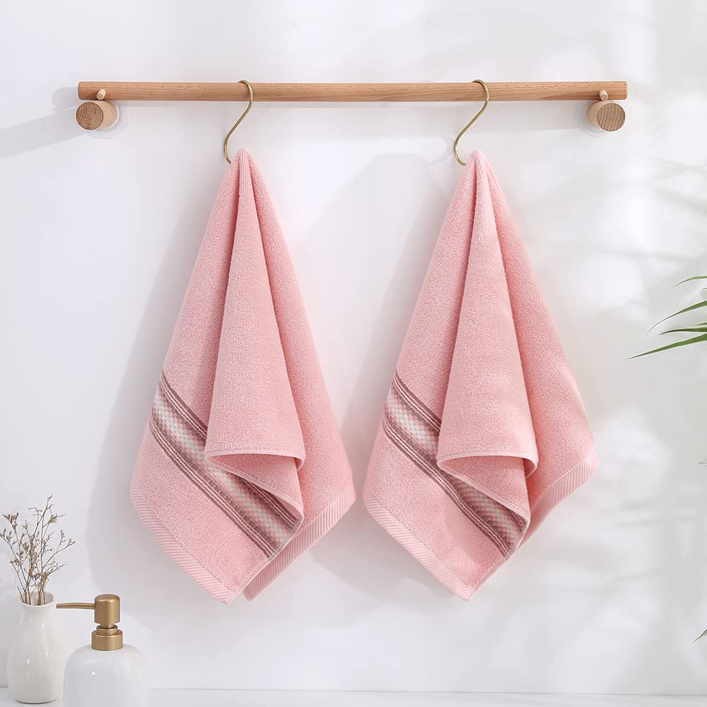 Yiluomo Pink Hand Towels 100% Cotton Soft Absorbent Summer Decorative Textured Striped Decorative Hand Towel For Bathroom 13 X 2