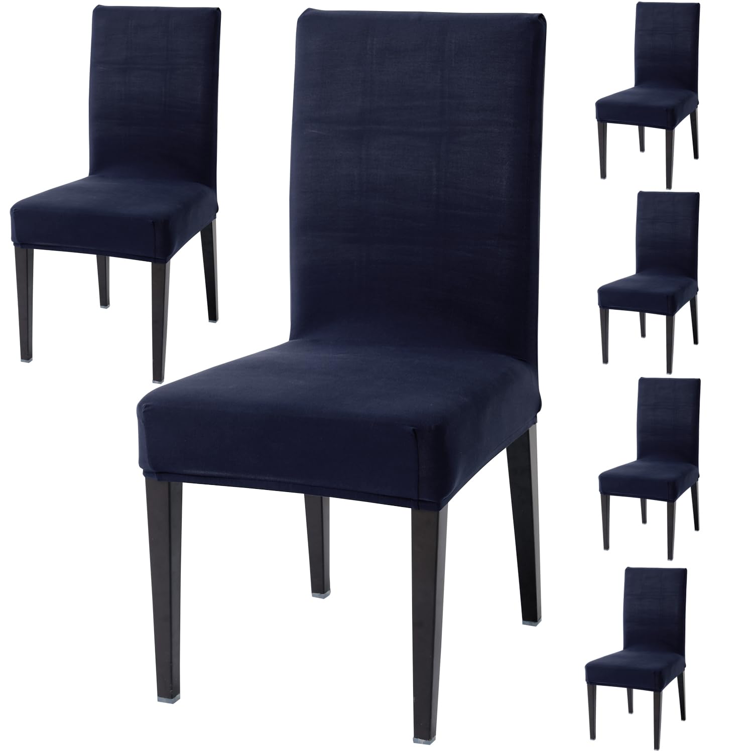 Hokipo Chair Slip Cover Set Of 6 Stretchable Elastic Dining Seat Cover (Ar-4281-E6*6),Navy Blue