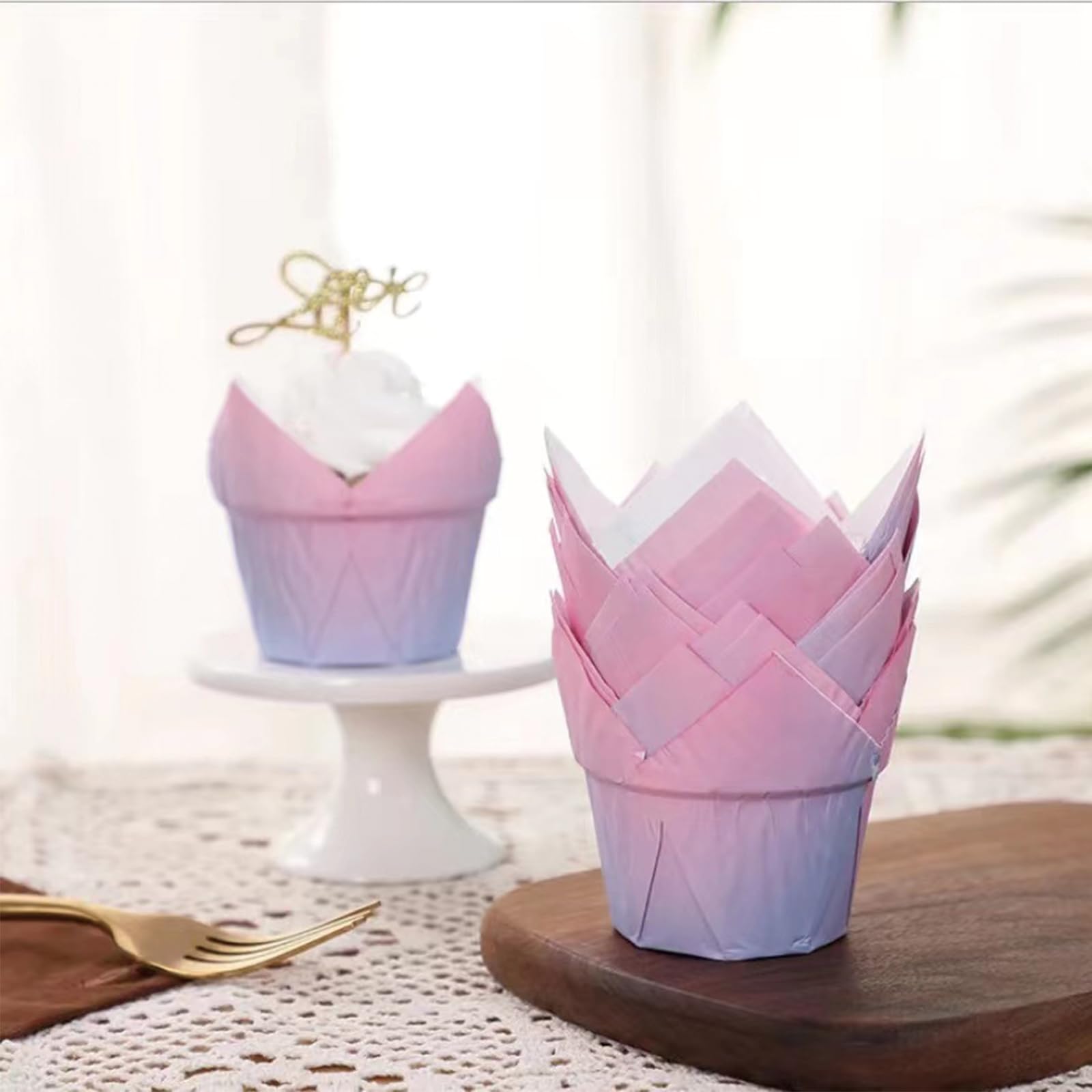Srivija 100Pcs Greaseproof Paper Muffin Liners,Tulip Cupcake Liners,Baking Liners,Premium Baking Cups Cupcake Wrappers For Party