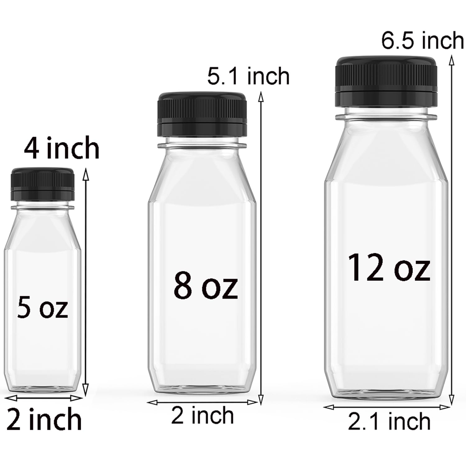 3 Pcs 12 Oz Plastic Juice Bottle Reusable Transparent Bulk Beverage Containers With Black Lids For Juice, Drinking Milkshake Tea