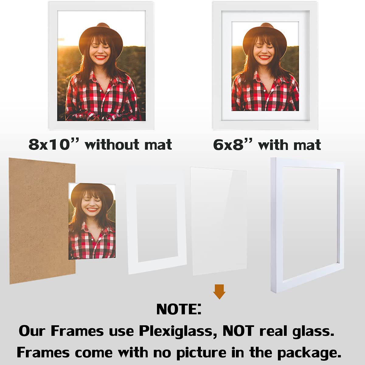 8x10 White Picture Frames Natural Solid Wood 4 Pack for Wall Mounting and Tabletop Display