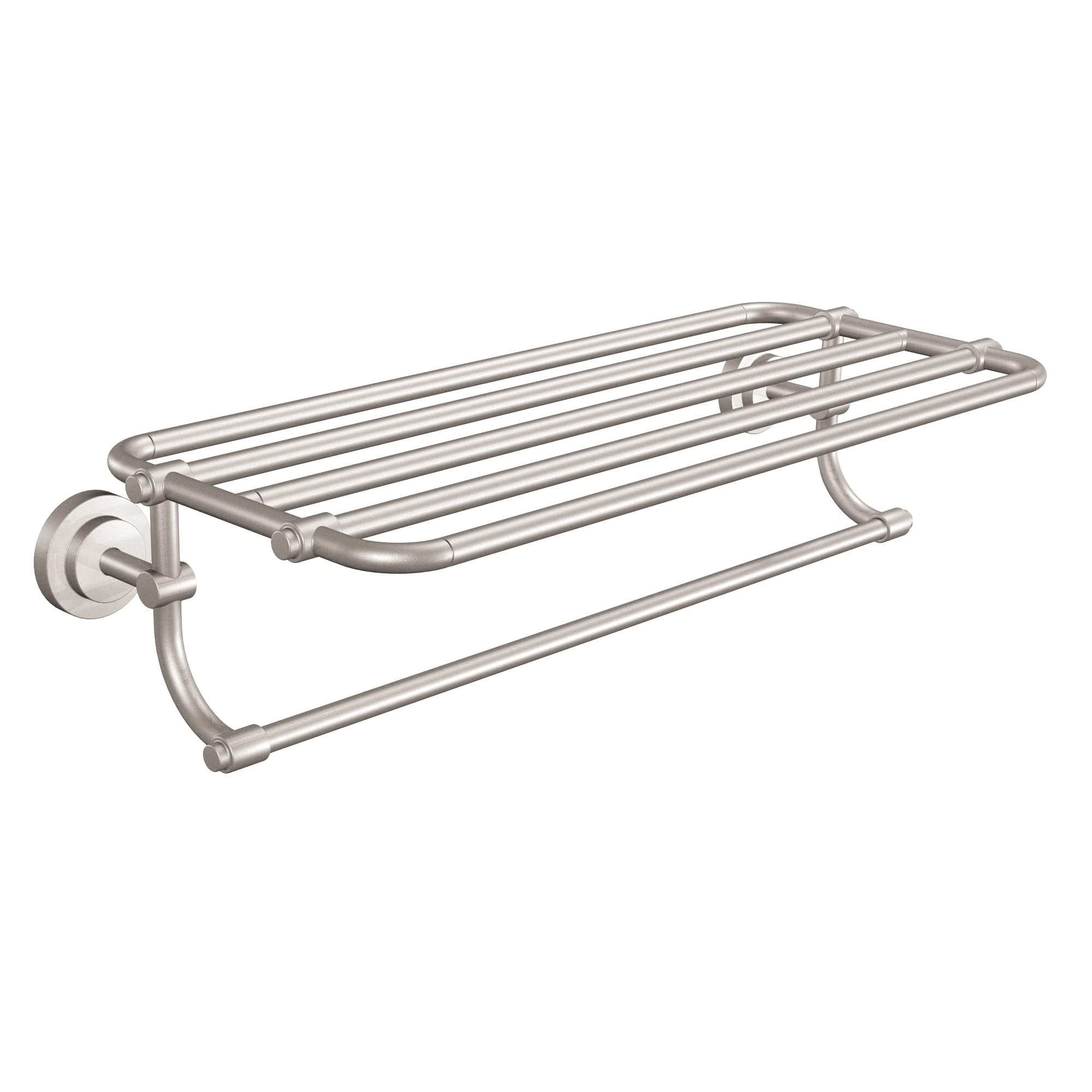 Moen Dn0794Bn Iso 24-Inch Wide Bathroom Hotel-Style Towel Shelf With Towel Bar, Brushed Nickel