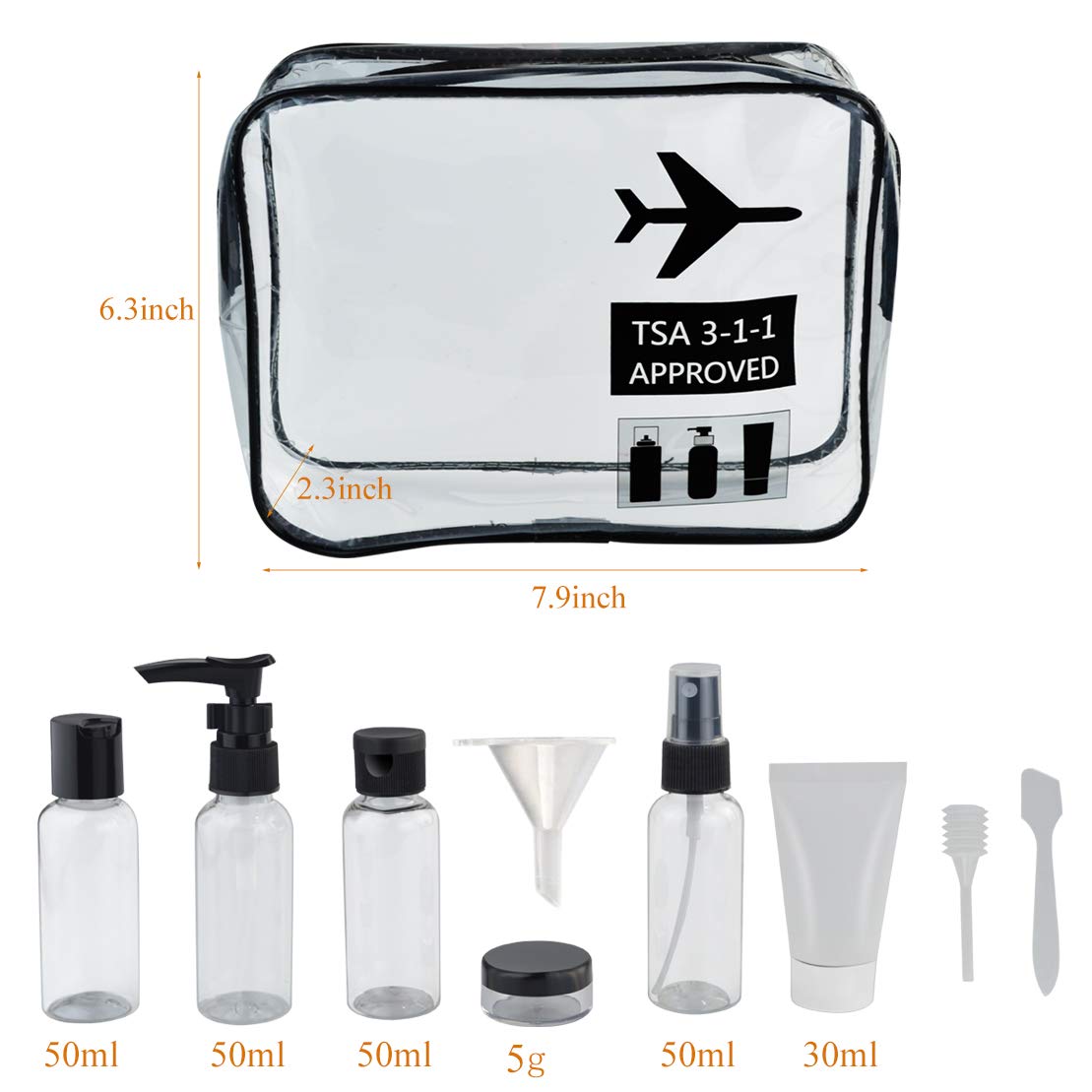 Wobe Travel Bottles And Tsa Approved Toiletry Bag, Clear Quart Size With Leak-Proof Travel Containers Set Makeup Bag Accessories