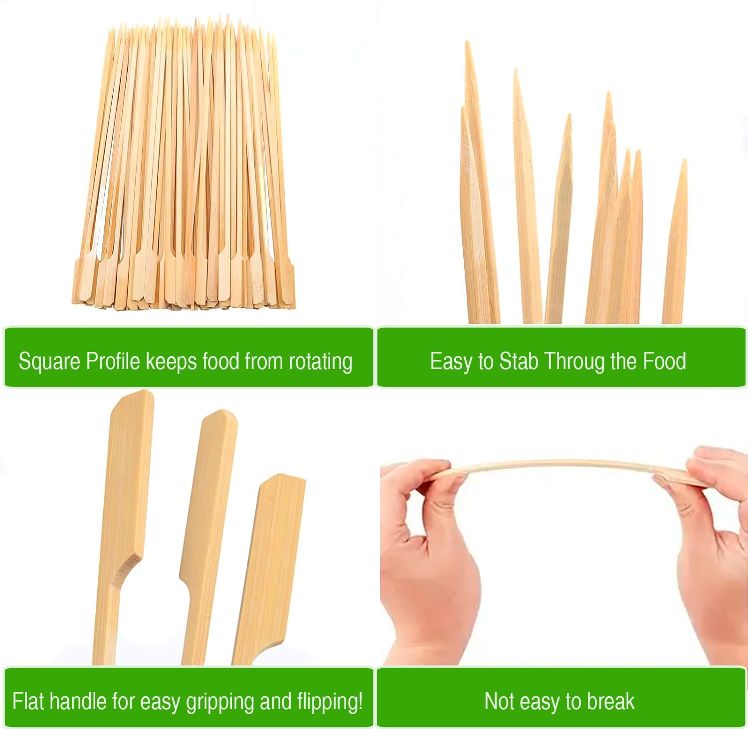 Bamboo Skewers 10 Inch (100 Pcs) - Skewers For Grilling - Paddle Wood Picks, Kabob Skewers - Long Wooden Skewer Sticks, Wooden K