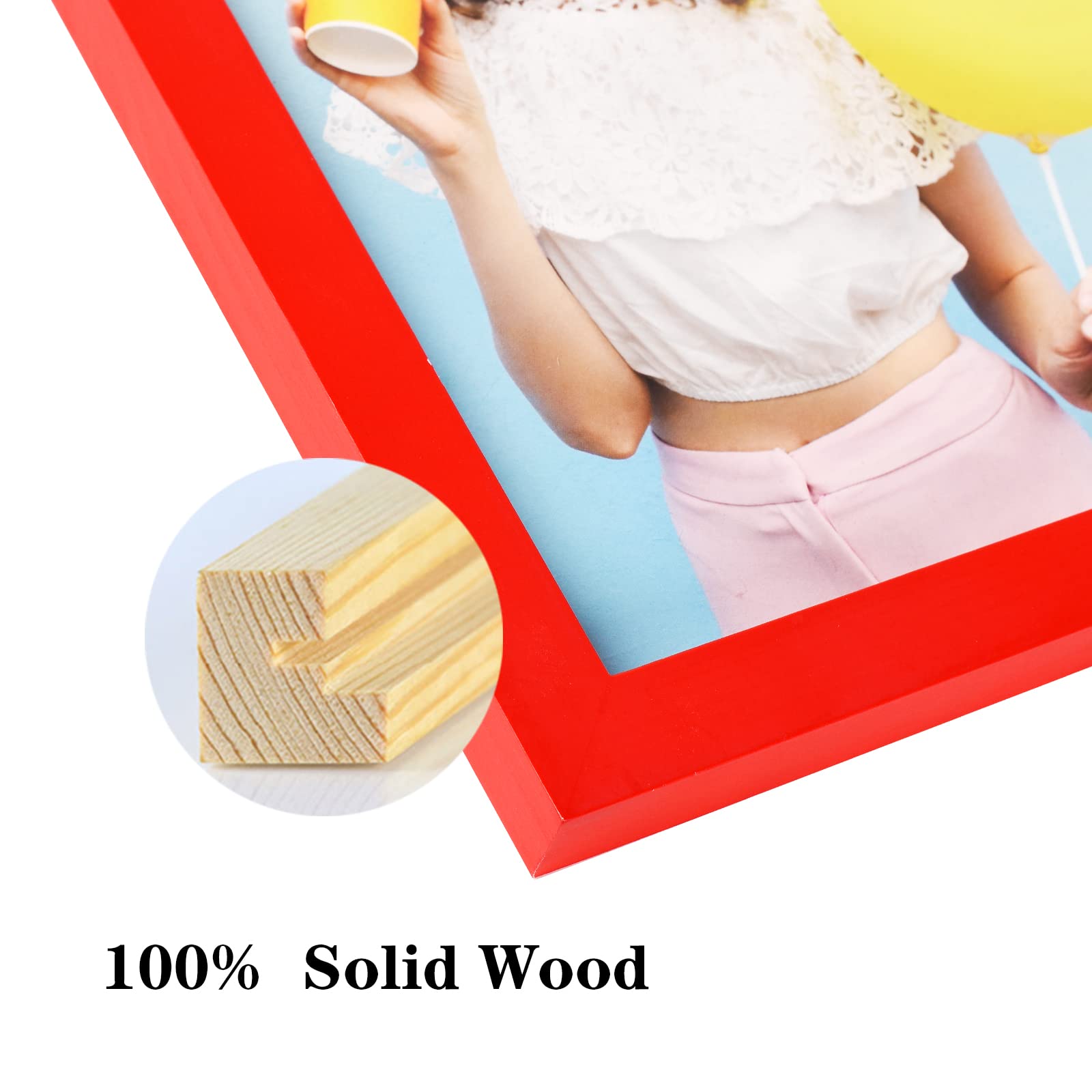 wyooxoo 12x16 Picture Frame Made of Solid Wood Red Photo Frames Display Pictures 11x14 with Mat or 12x16 Without Mat Colorful Fr