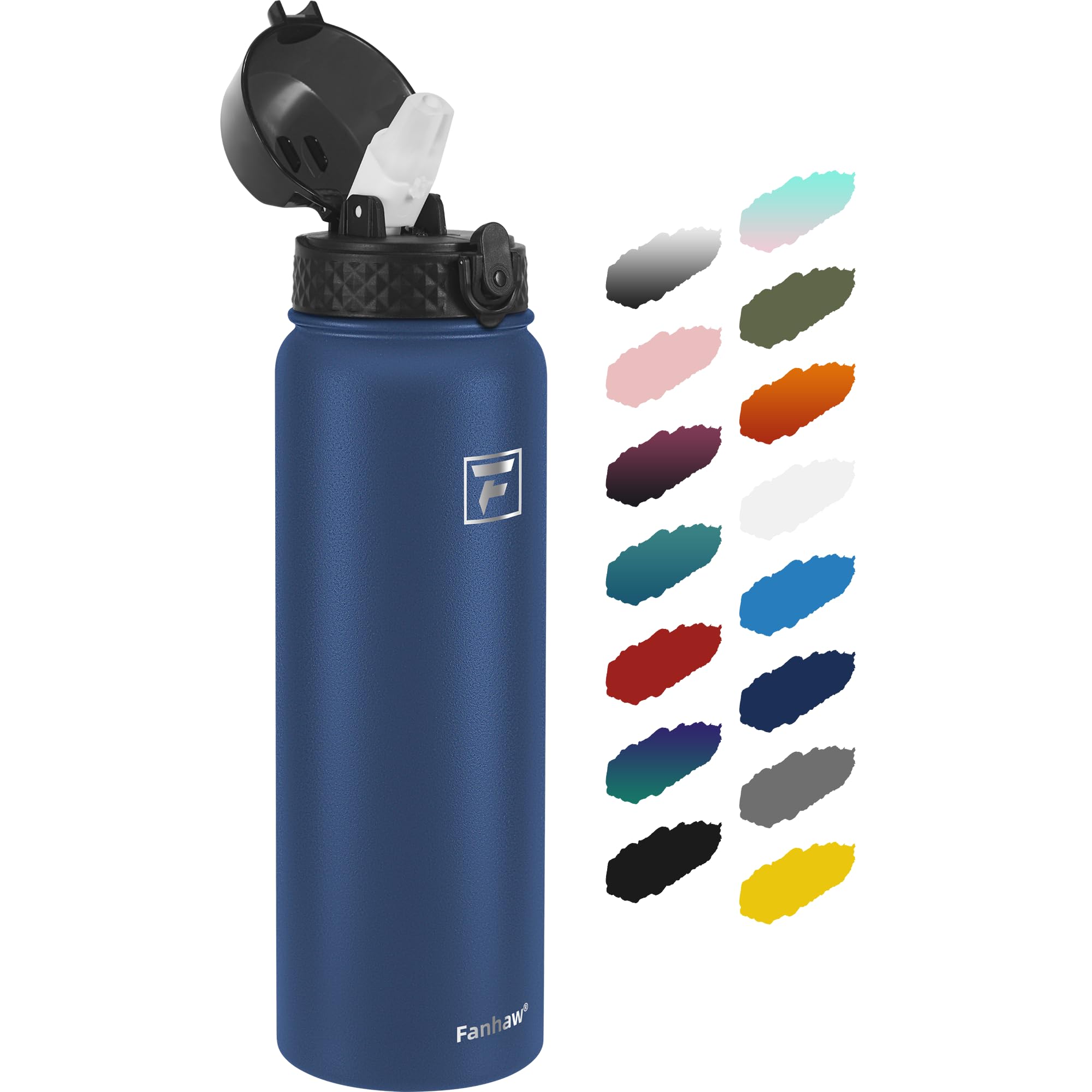 Fanhaw 32 oz Insulated Stainless Steel Water Bottle with Straw Lid, Leakproof Sports Bottle for Men, Women & Teens (Navy Blue)