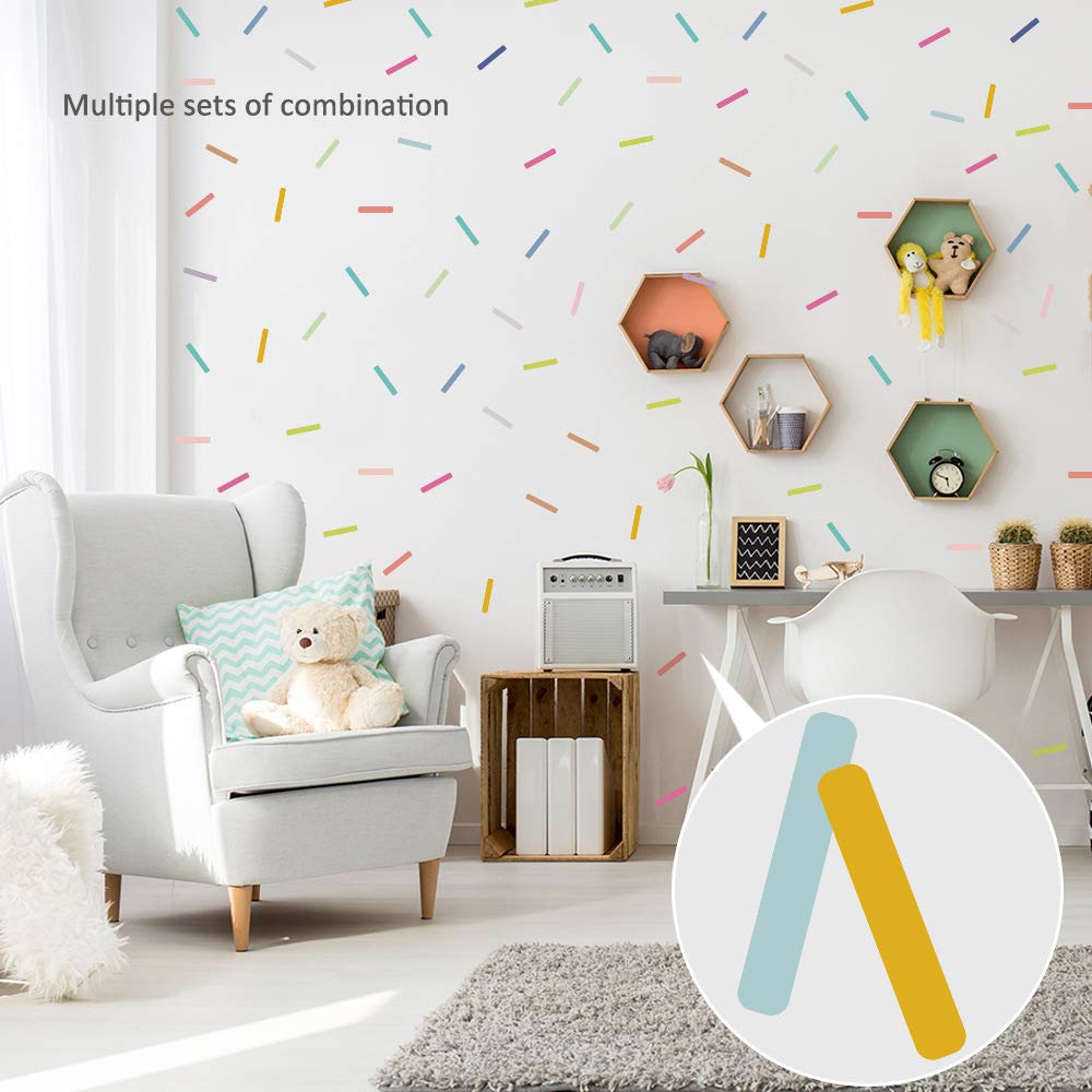 Sprinkles Wall Decals With 16 Colors (3 Sheets Bright + 3 Sheets Dark), Colorful Peel And Stick Wallpaper
