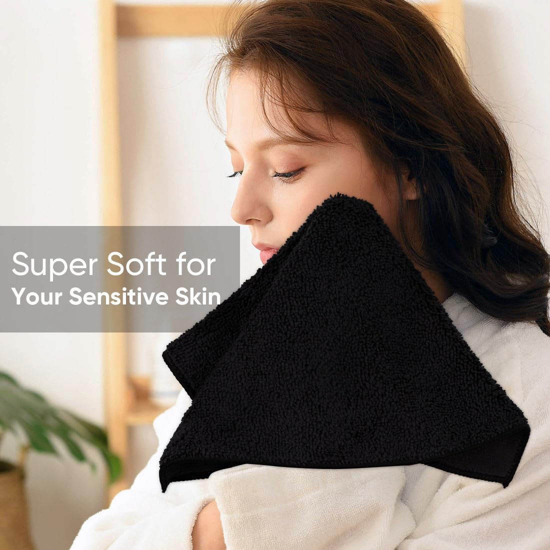 Homexcel Black Washcloths 12 Pack, Highly Absorbent And Soft Face Towel, Multi-Purpose Microfiber Wash Cloths For Bathroom, Hote
