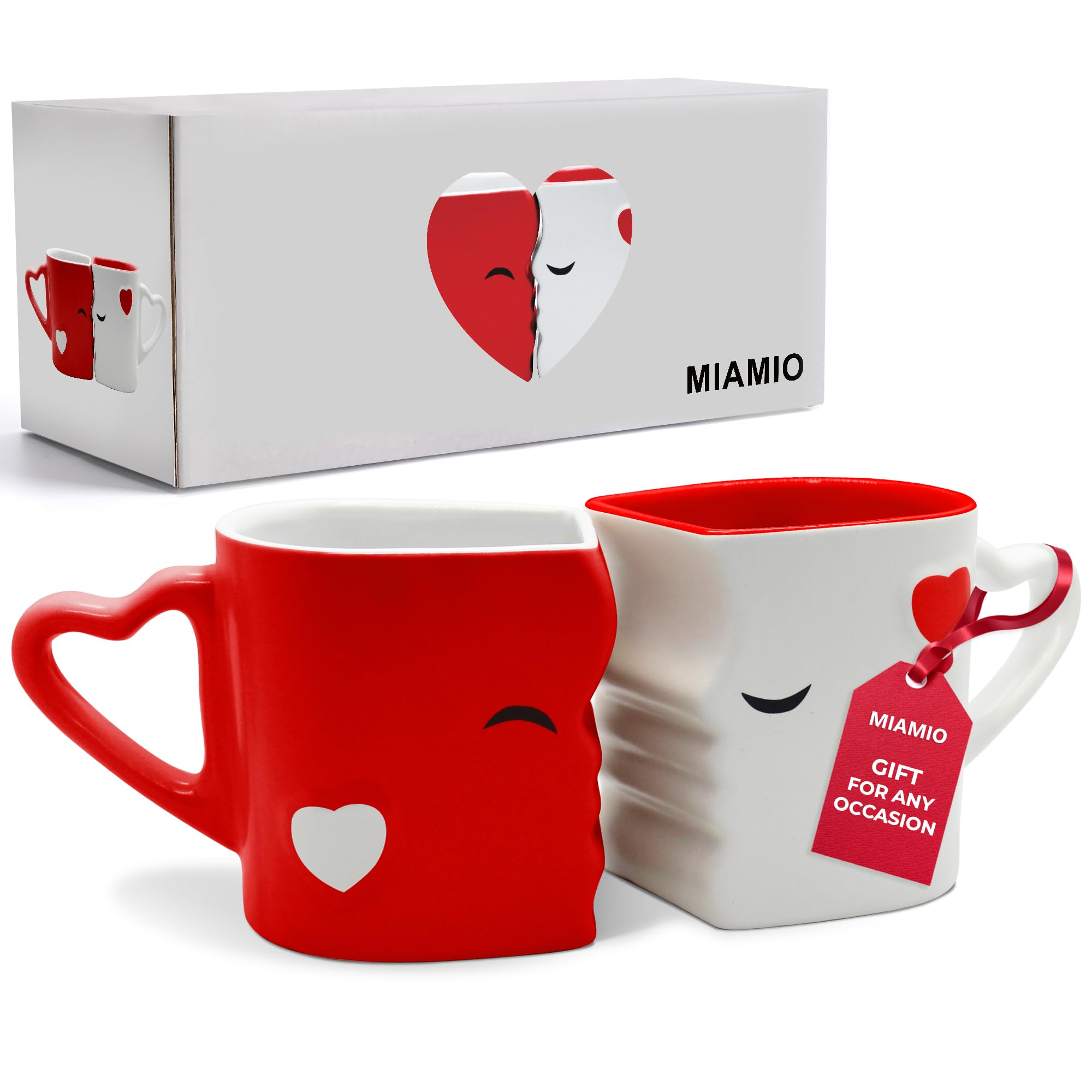 MIAMIO - coffee MugsKissing Mugs Bridal Pair gift Set for WeddingsBirthdayAnniversary with gift Box (Red)