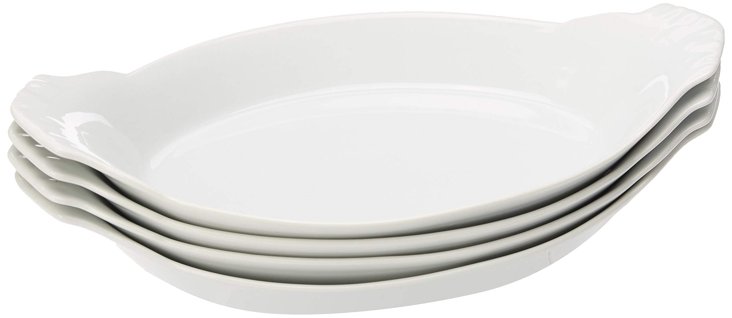 Hic Harold Import Co. Kitchen Oval Au Gratin Baking Dish Set, Fine White Porcelain, 10-Inch, Set Of 4