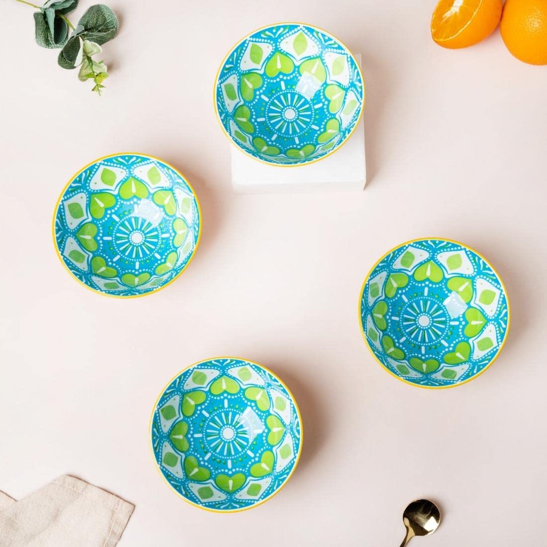Nestasia Microwave & Dishwasher Safe Ceramic Bowl with Mandala Pattern | Set of 4 | Perfect for Snacks, Rice, Dal, Vegetables, F