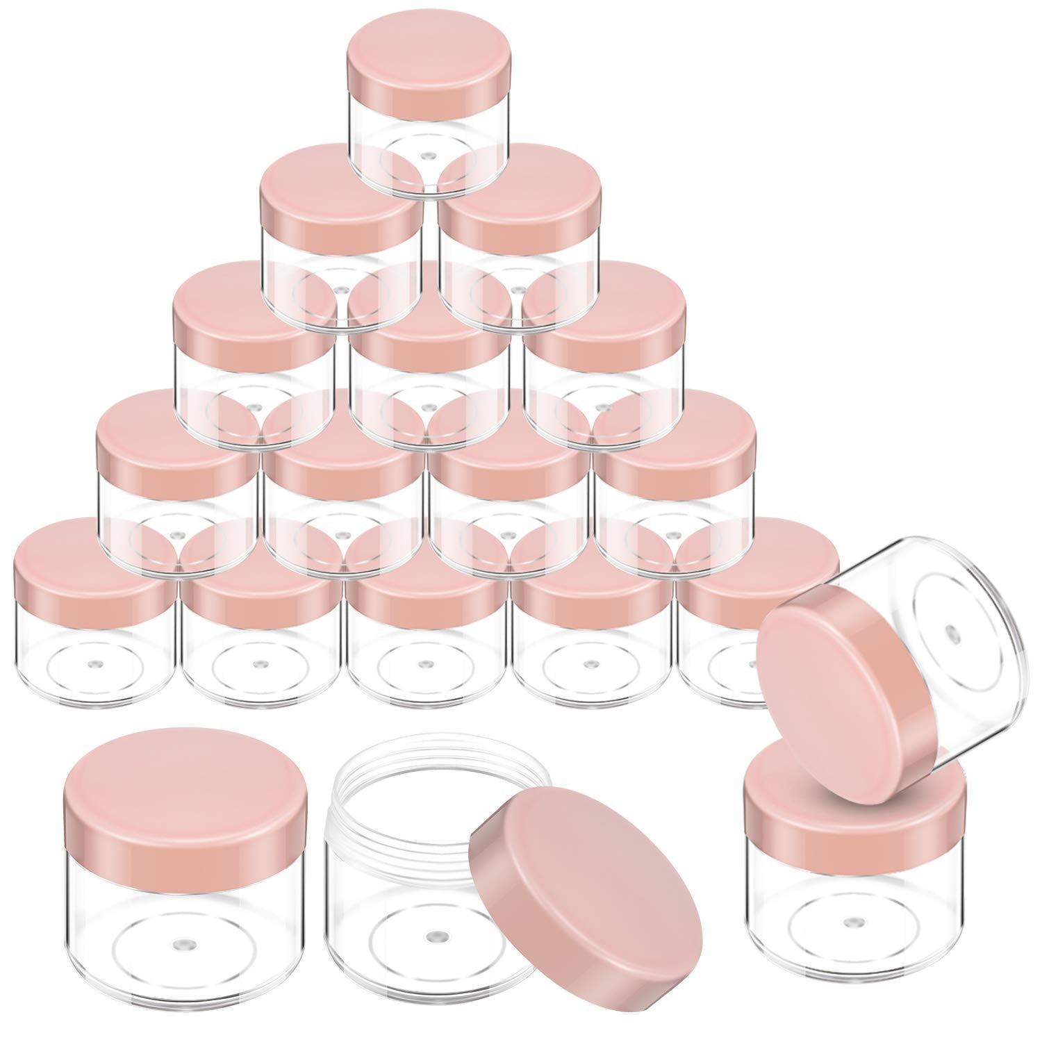 20 Pieces Round Pot Jars Plastic Cosmetic Containers Set With Lid For Liquid Creams Sample, 20 Ml/ 0.7 Oz (Pink Lid)