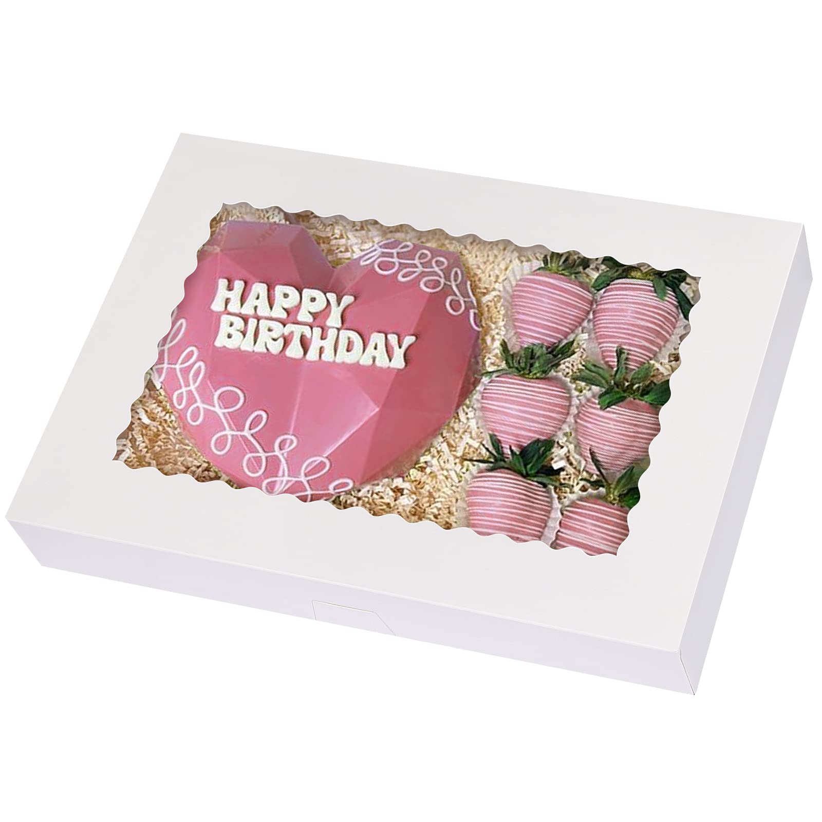 Moretoes 40Pcs 16X11X2.5 Inches White Bakery Boxes Cookie Boxes With Window Donut Boxes Auto-Popup Cake Boxes For Pastries, Pies