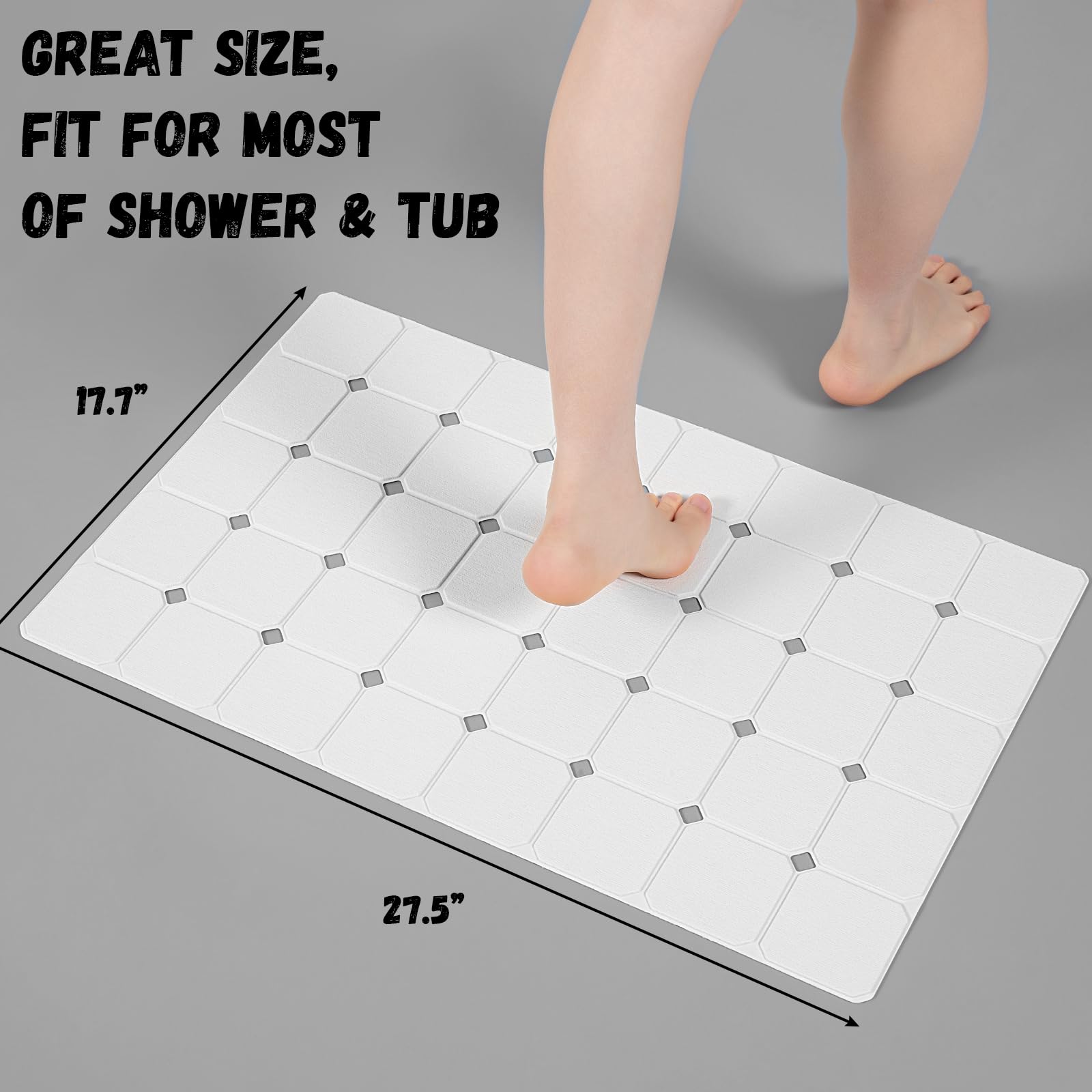 Kinbear Bath Mat For Textured Tub: Silicone Bathtub Mat Foldable Shower Mat Non Slip Tub Mat No Suction Cups 28 X 17.7Inch - Whi