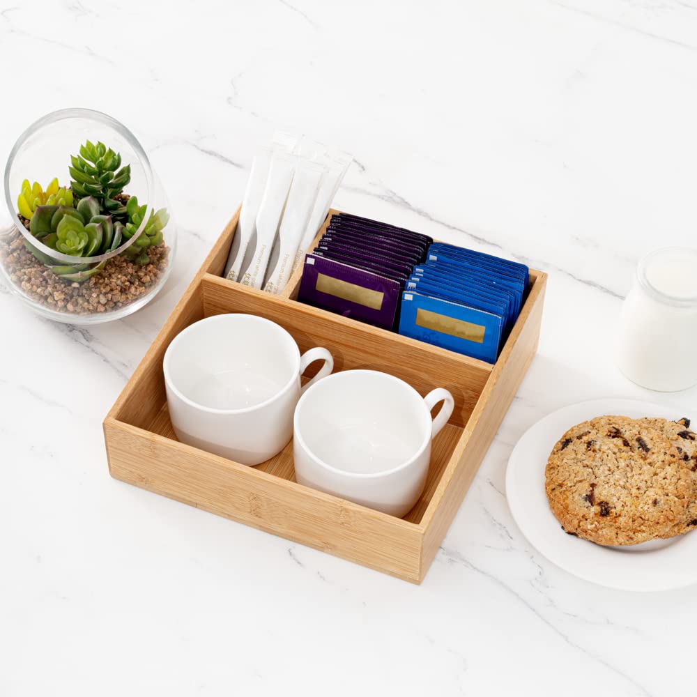 Restaurantware 8.3X8.3X2 Inch Coffee Condiment Organizer,1 Rectangle Creamer Organizer-3 Compartments,Break-Resistant,Natural Ba