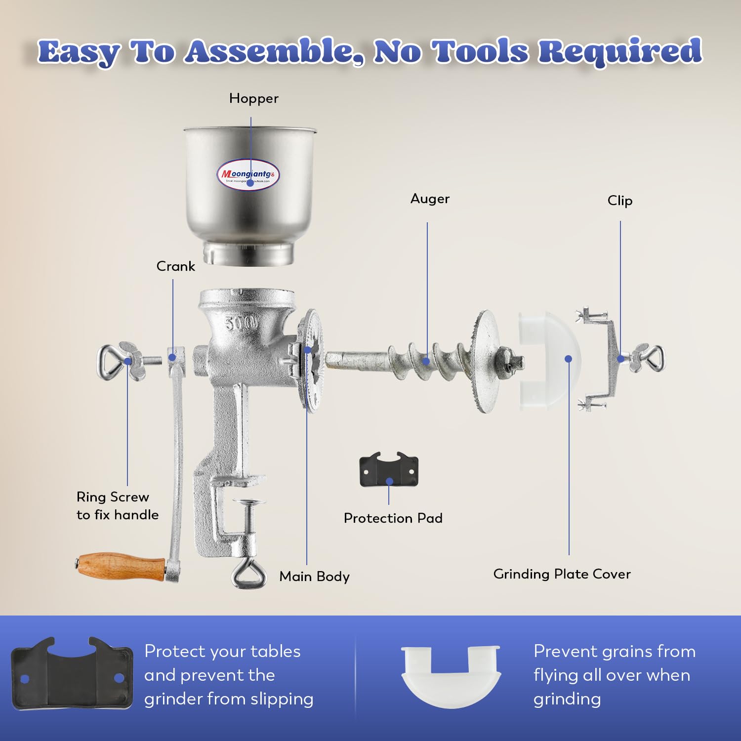 Moongiantgo Corn Grinder Mill Cast Iron Grain Mill Hand Grinder With Large Hopper For Corn Barley Wheat Berries Coffee Chickpeas