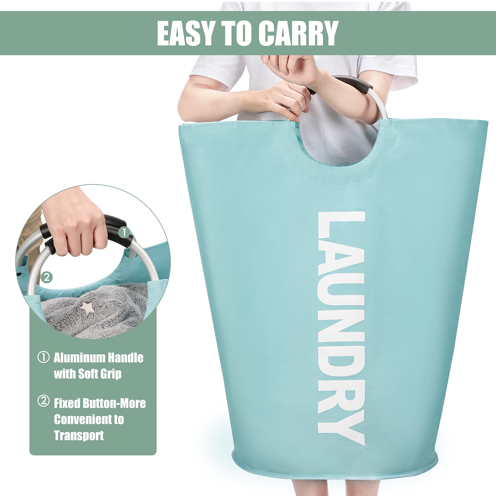 DOKEHOM 125L X-Large collapsible Washing Laundry Basket Bag (7 colors) for Bedroom  Fabric (Light Blue  XL)