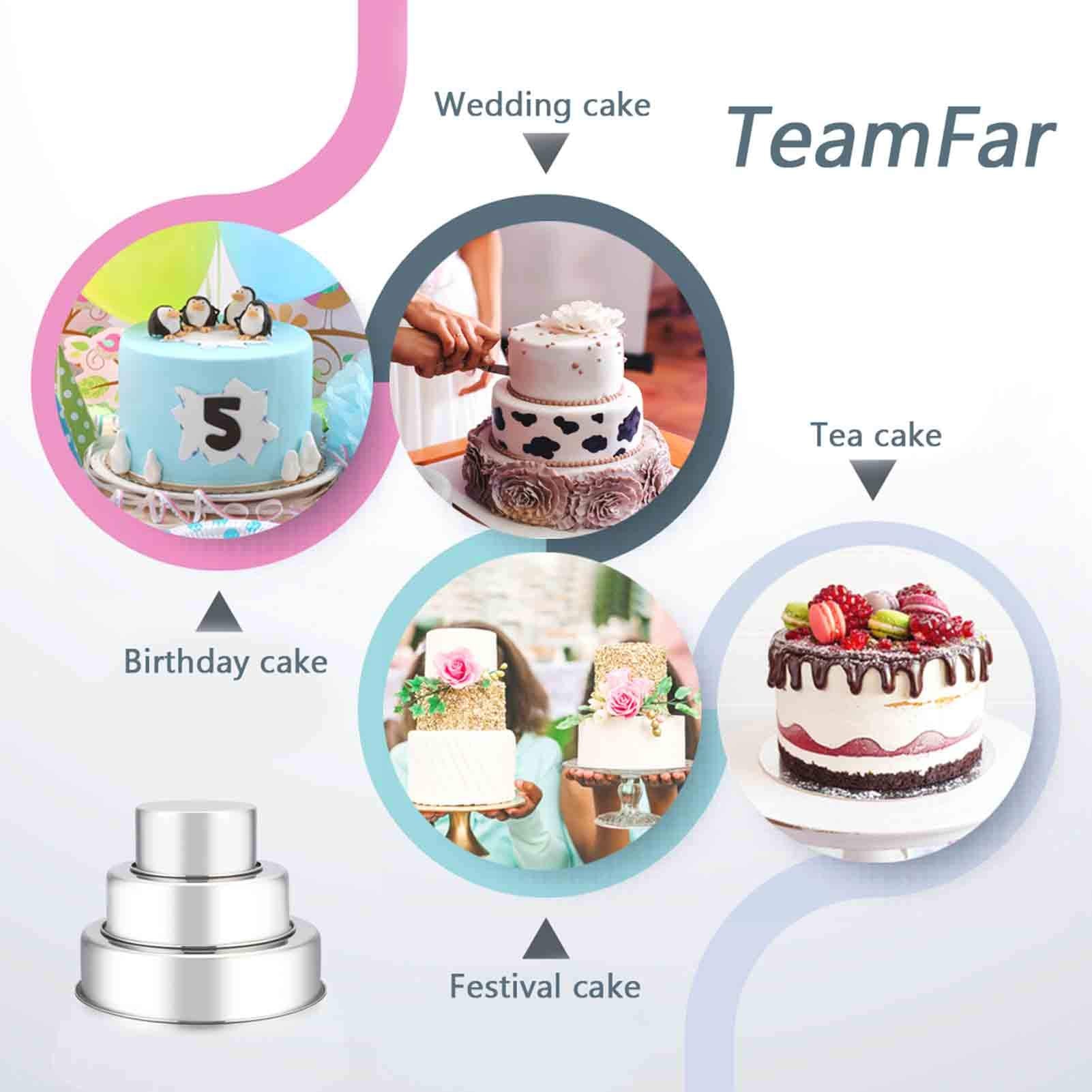 Teamfar Cake Pan, 4 ' ' / 6 ' ' / 8 ' ', Stainless Steel Round Baking Tier Cake Pans Set, For Baking Steaming Serving, Healthy &